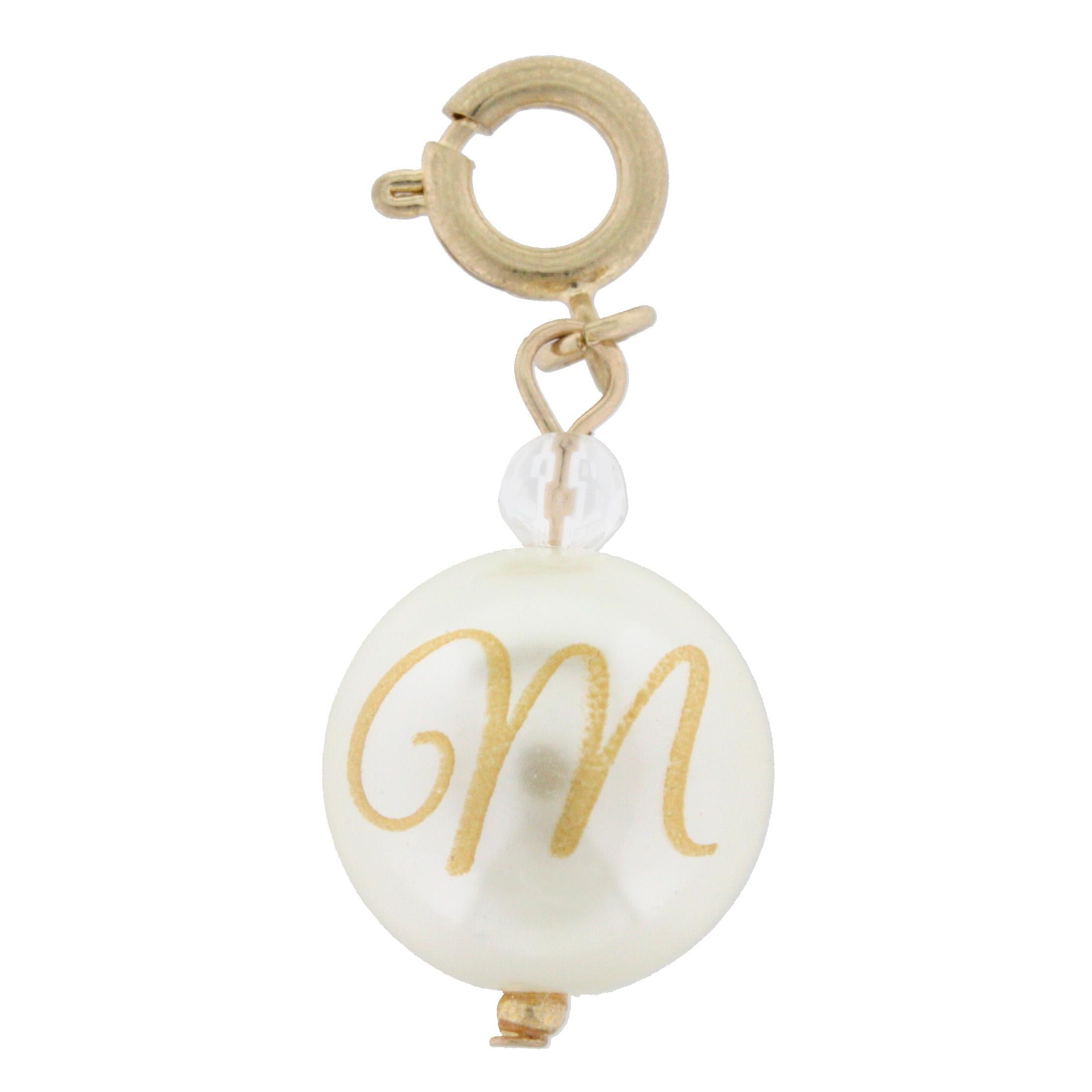 Faceted Pearl M Initial Charm