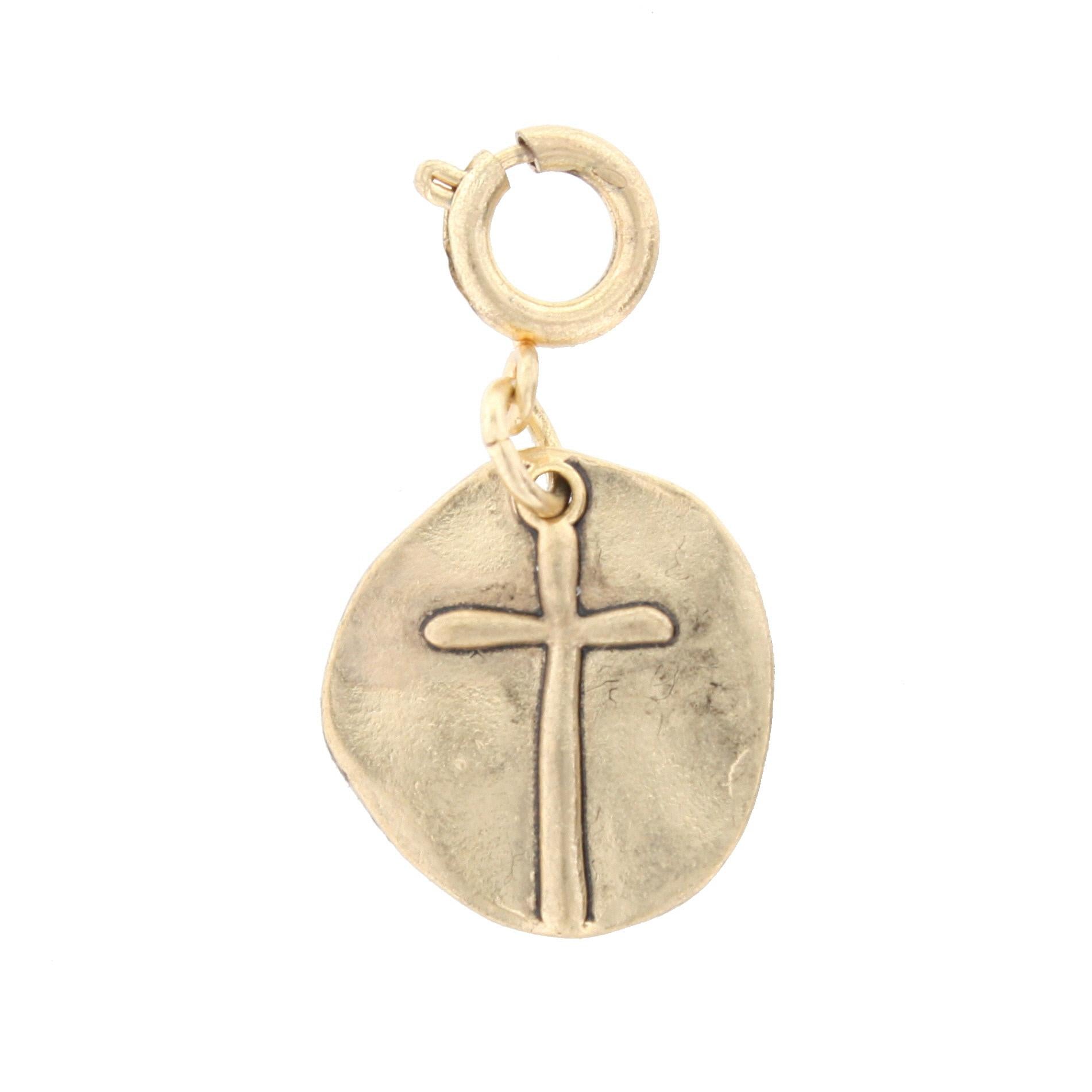 Gold Raised Cross On Gold Disk Charm