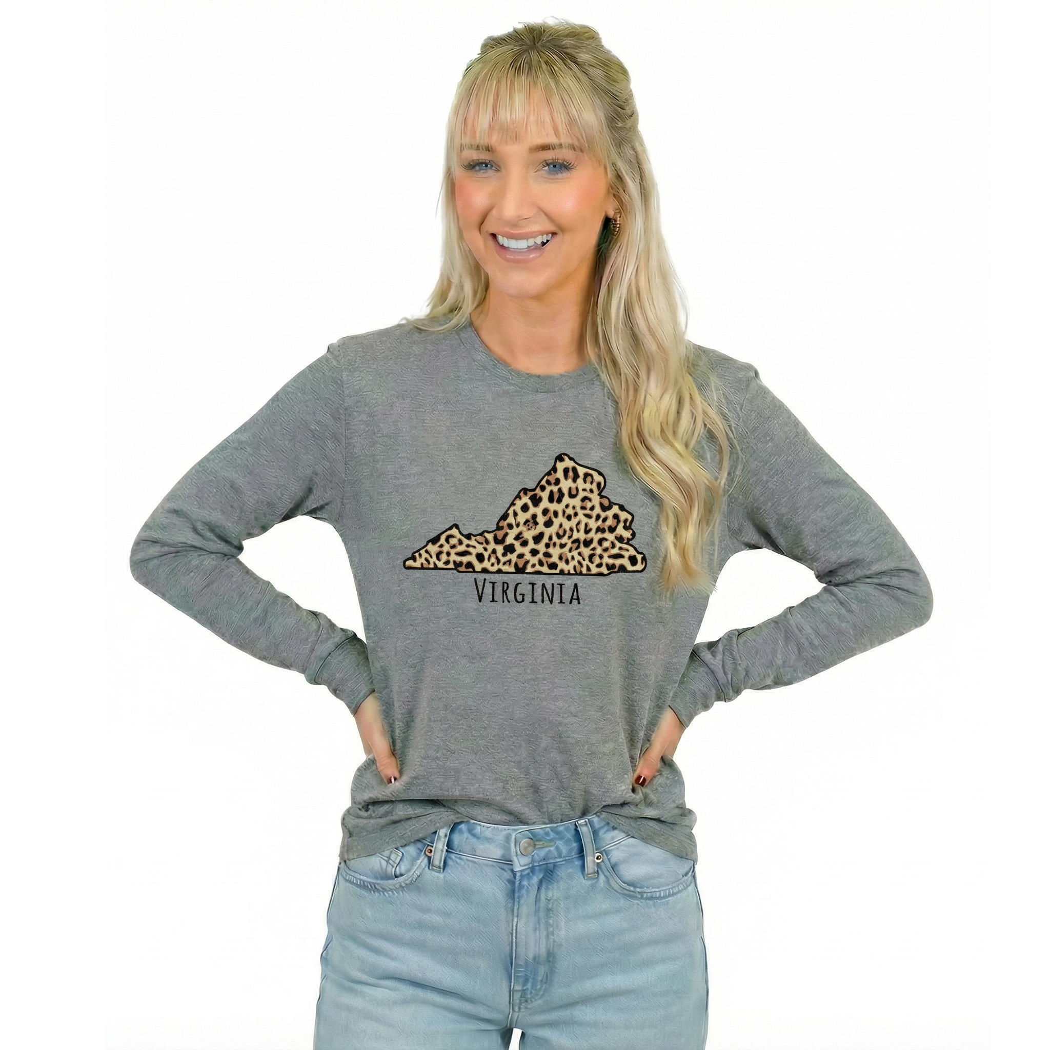 Virginia Leopard State Long Sleeve T-Shirt