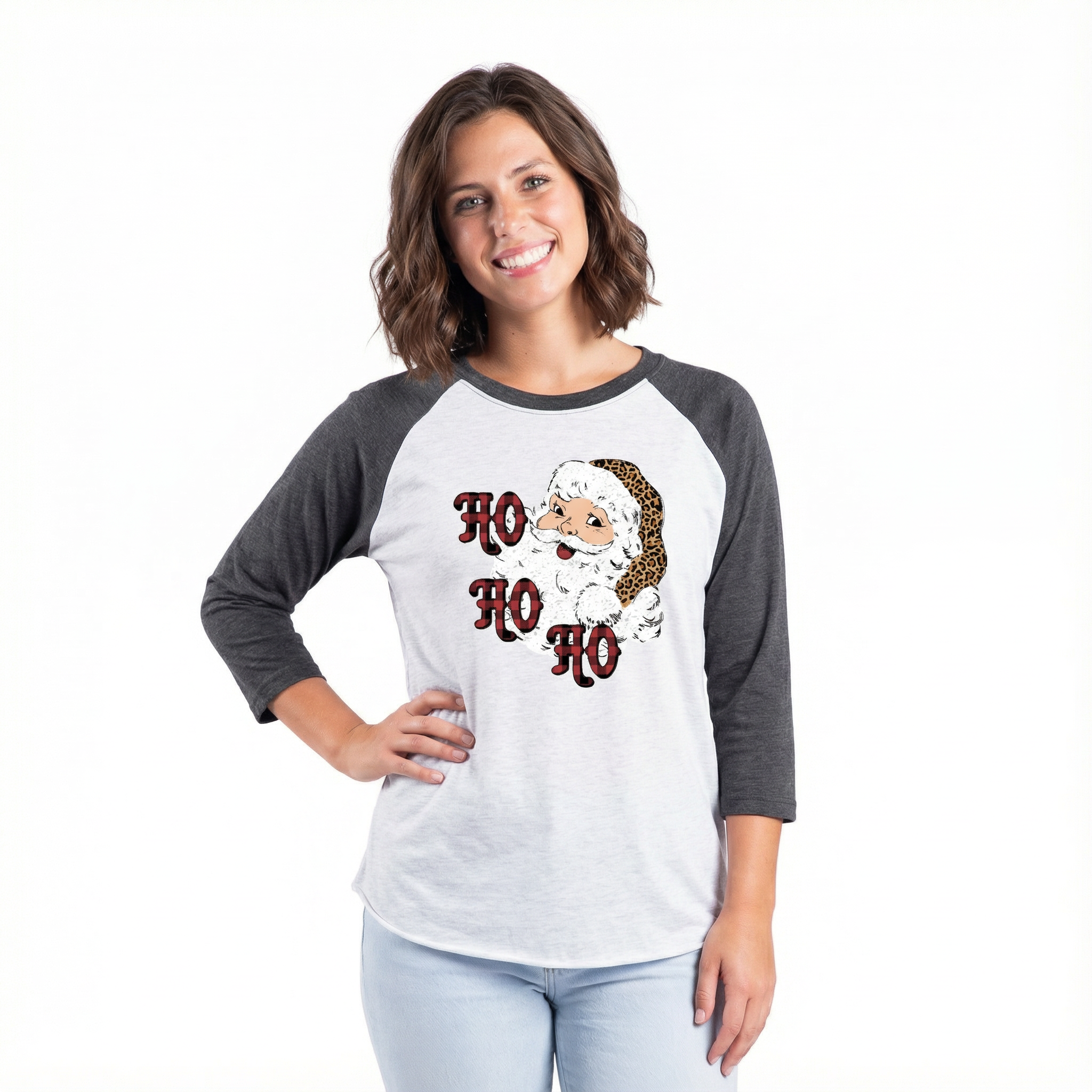 Ho Ho Ho Leopard Santa 3/4 Sleeve T-Shirt