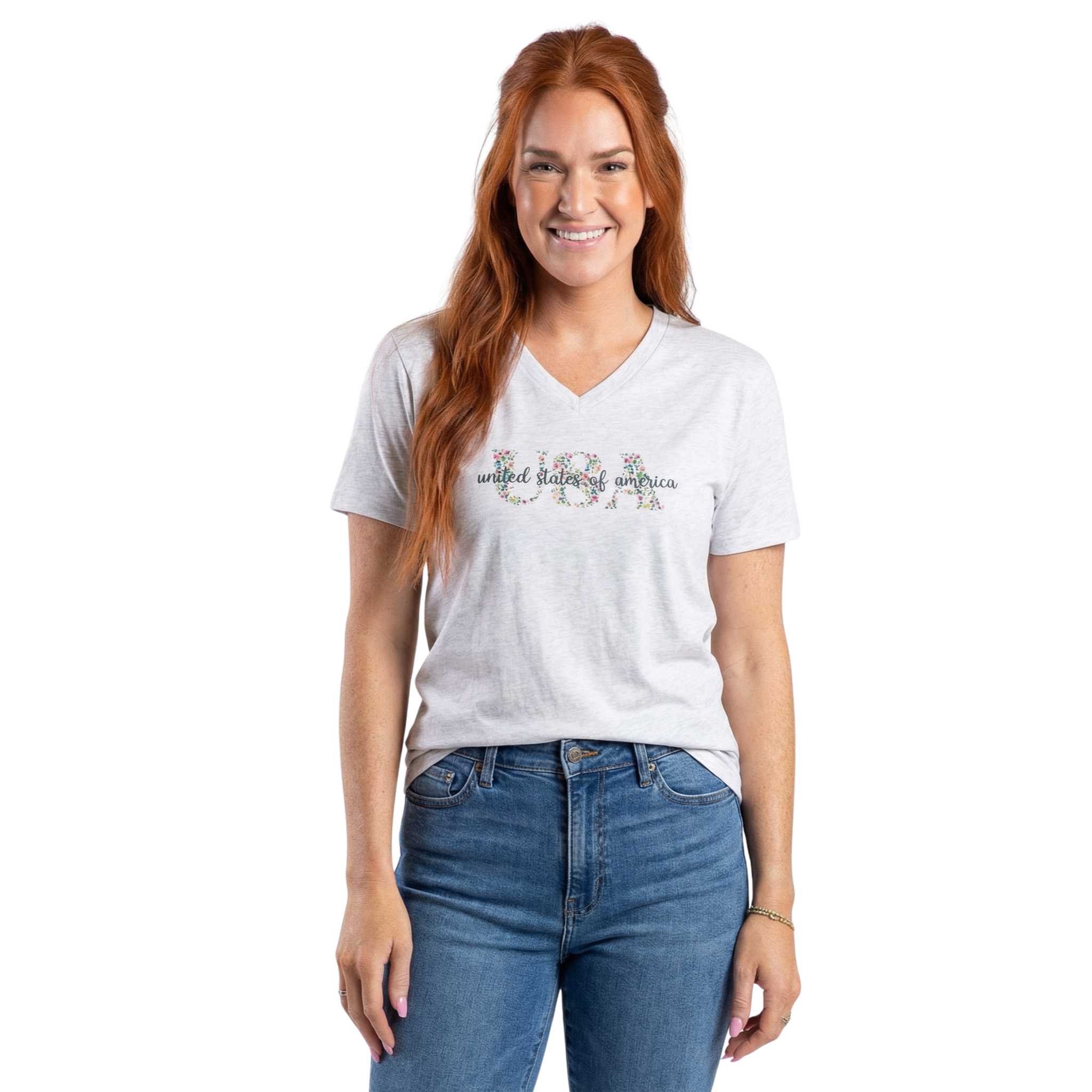 USA Leopard V-Neck T-Shirt