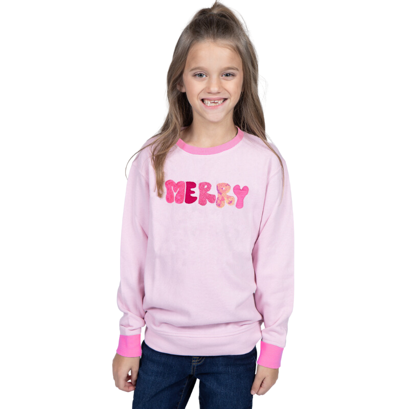 Kids Merry Pink Crewneck Sweatshirt - Holiday Graphic