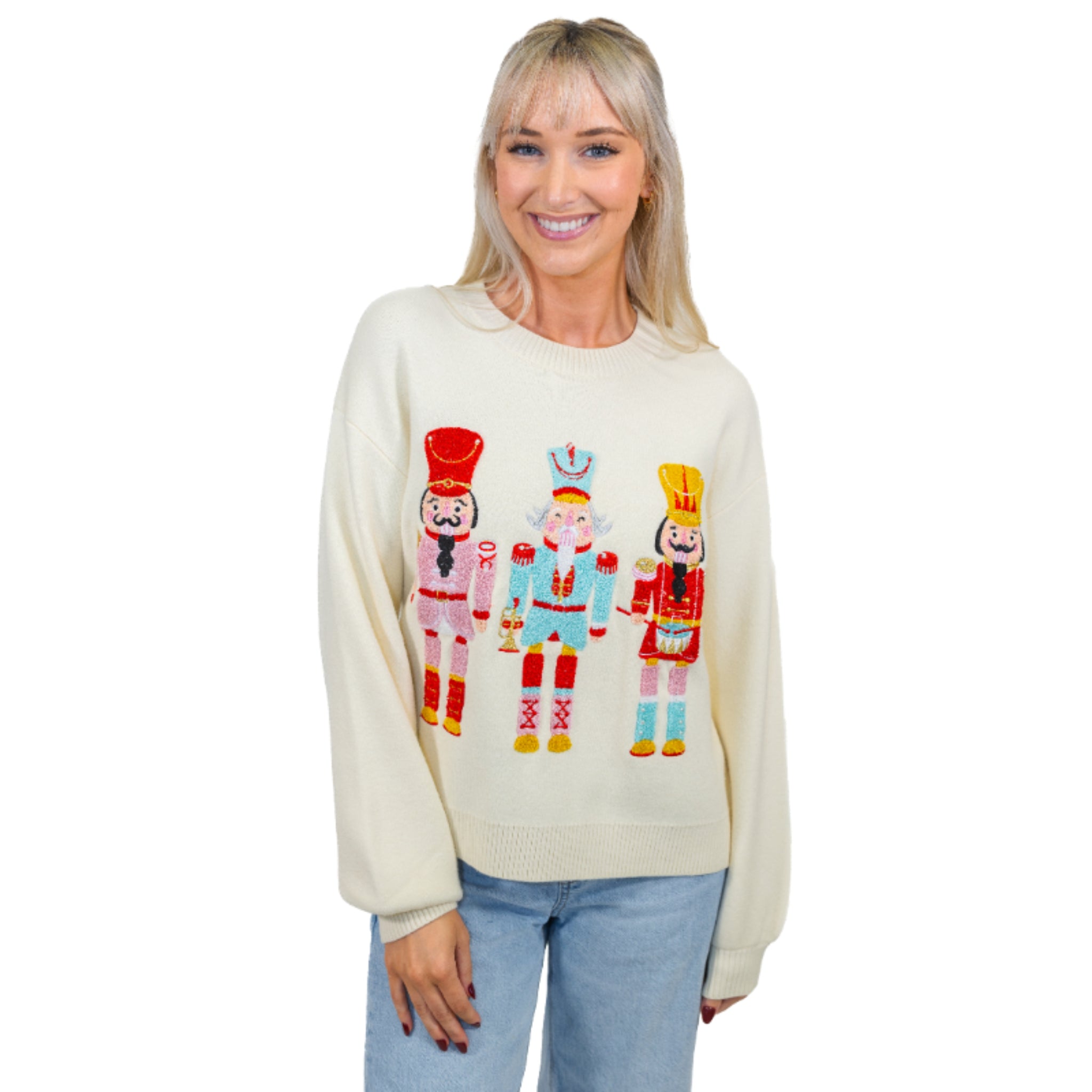 Whimsy Nutcracker Cream Crew Neck Sweater