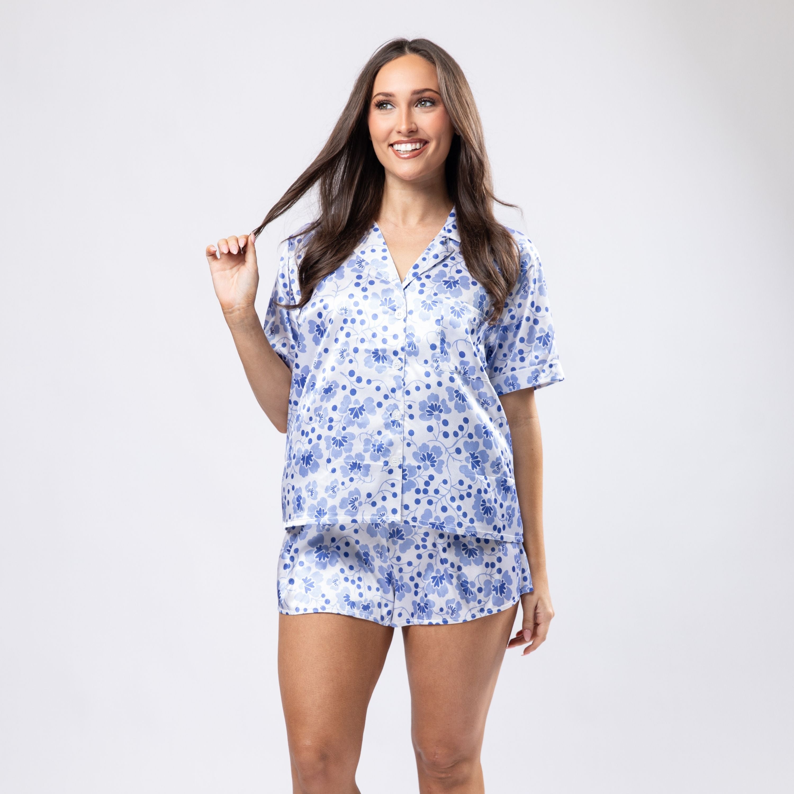 Floral Vine Satin Pajama Short Set S