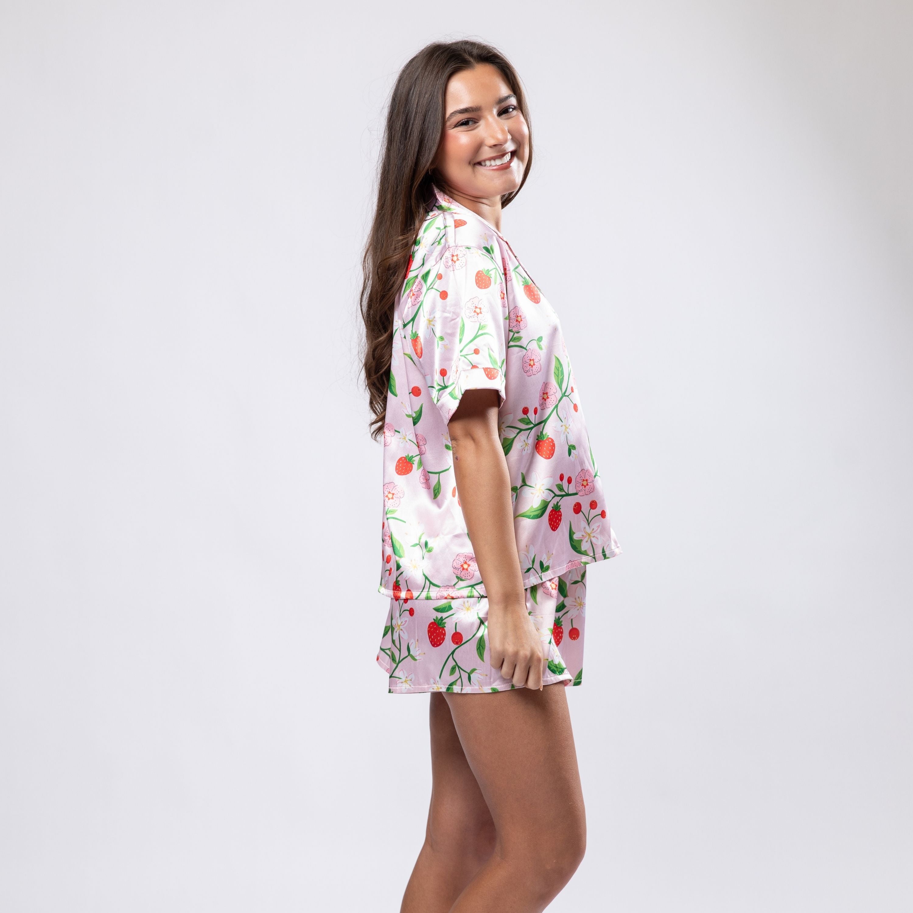 Berry Bloom Satin Pajama Short Set S