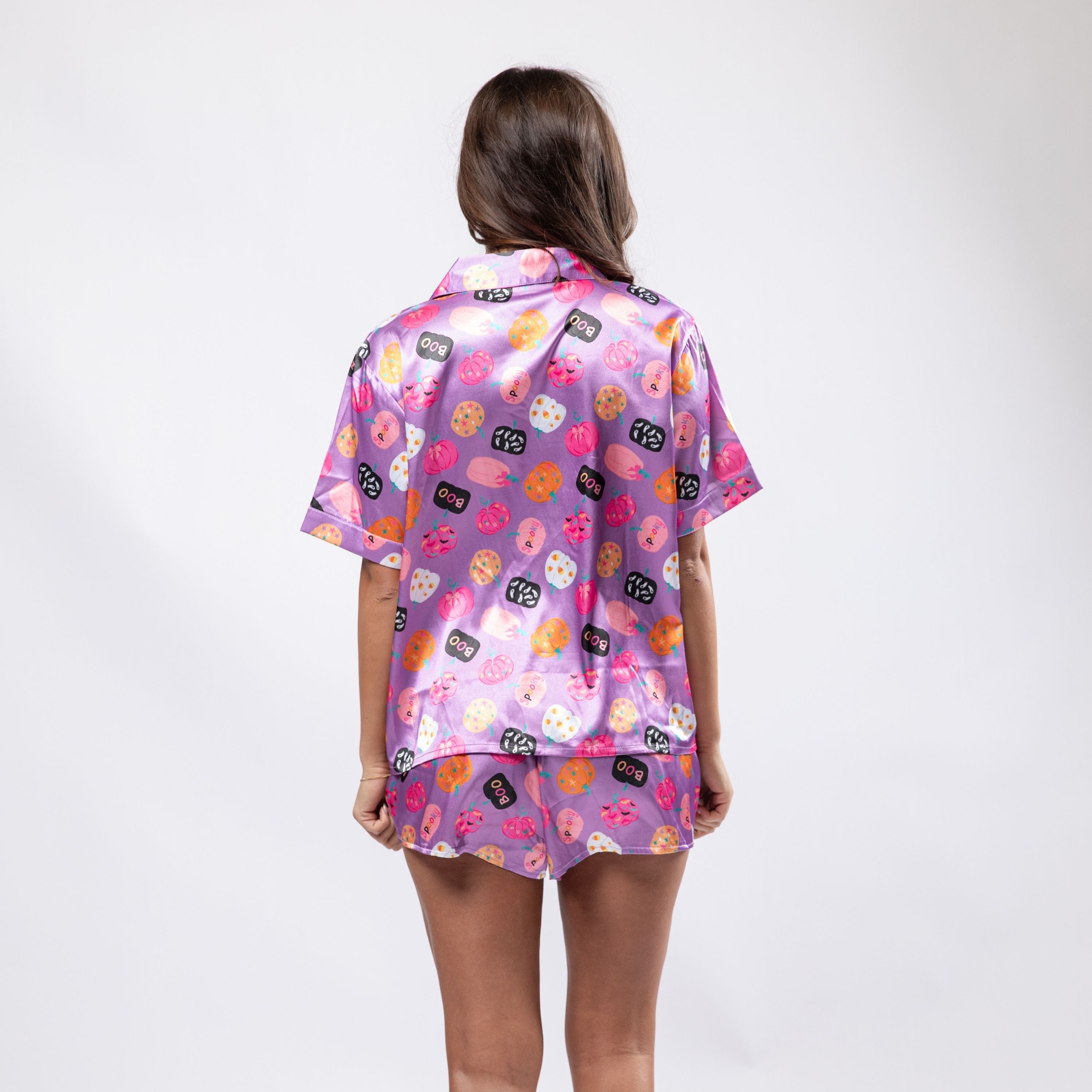 Spooky Szn Satin Pajama Short Set S