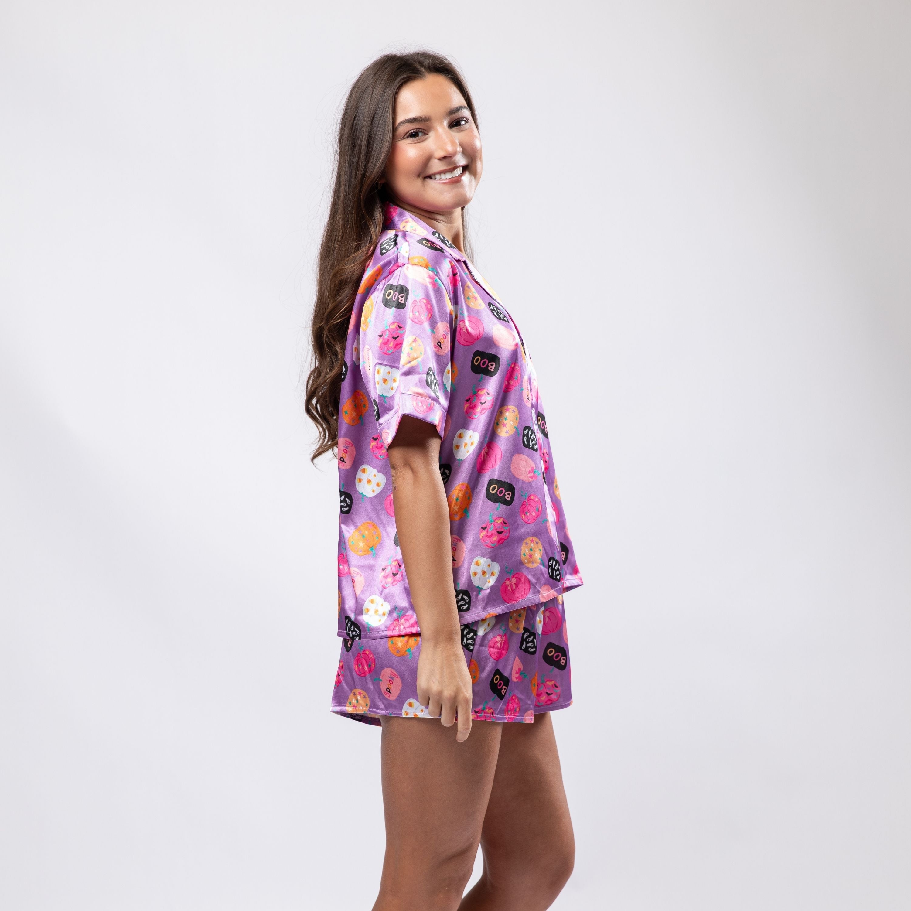 Spooky Szn Satin Pajama Short Set S