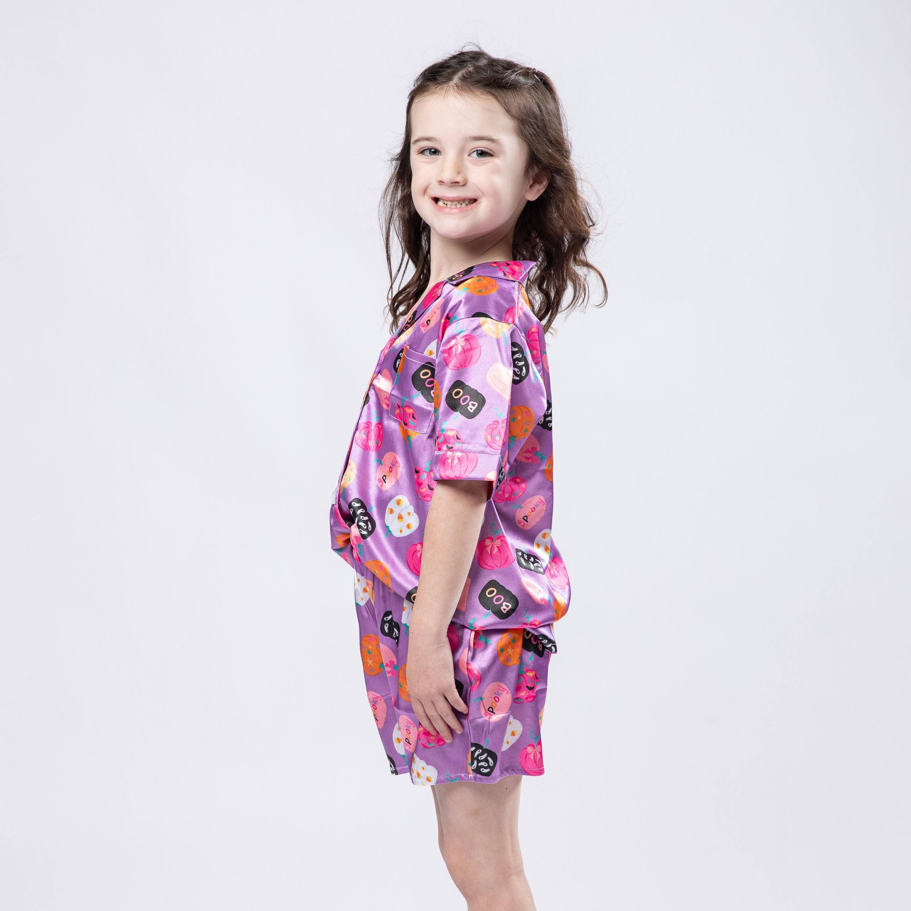 Kids Spooky Szn Satin Pajama Short Set S