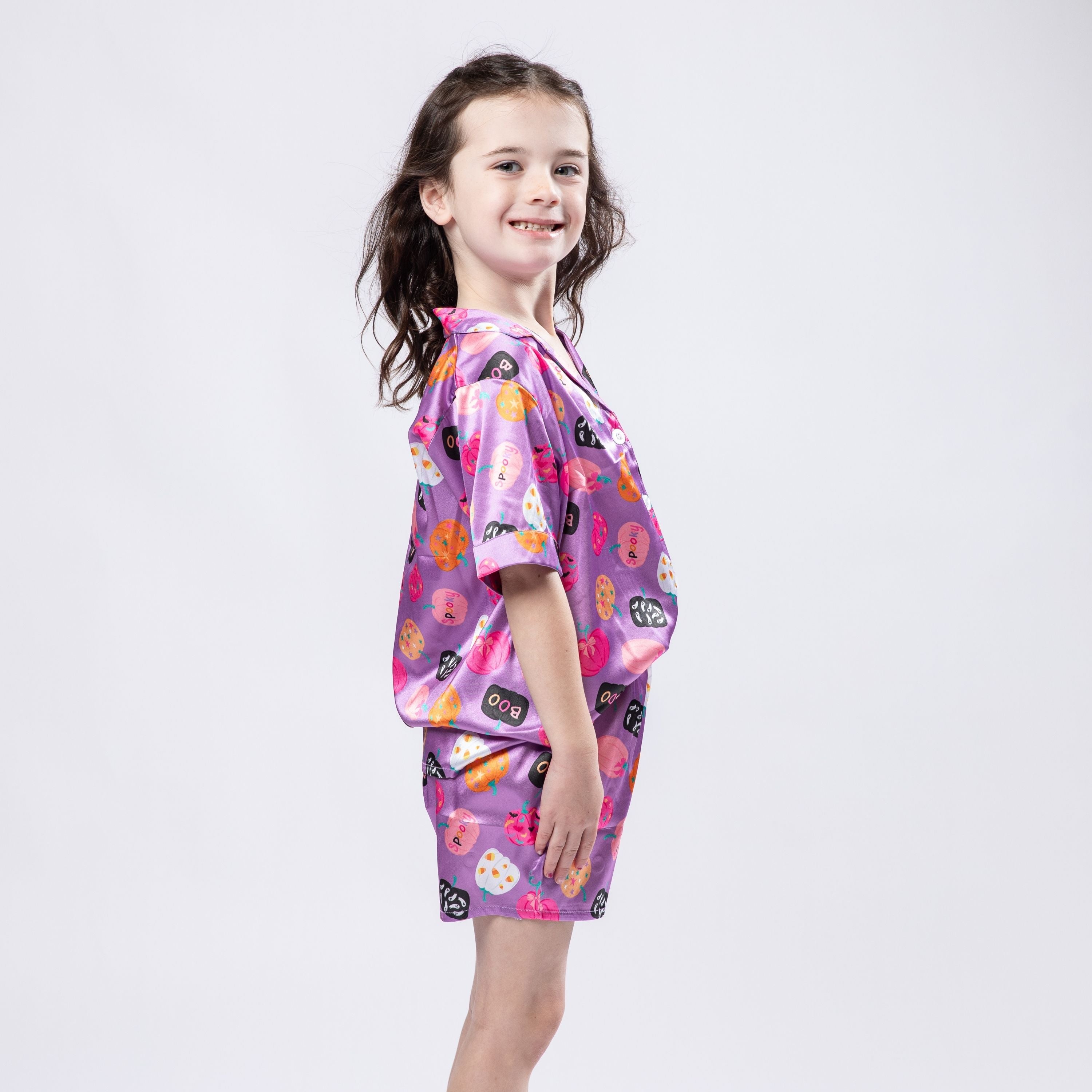 Kids Spooky Szn Satin Pajama Short Set S