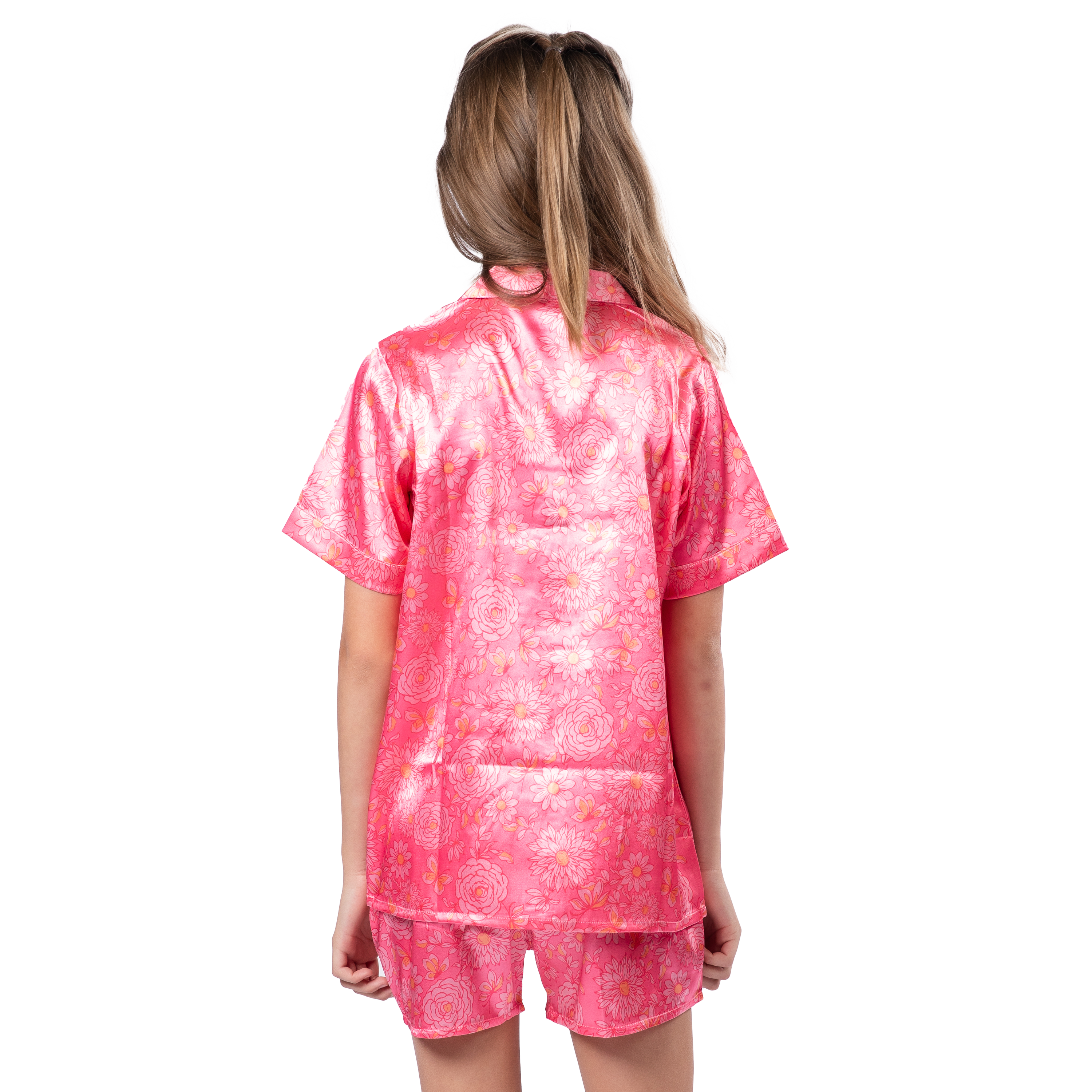 Kids Butterfly Floral Satin Pajama Short Set