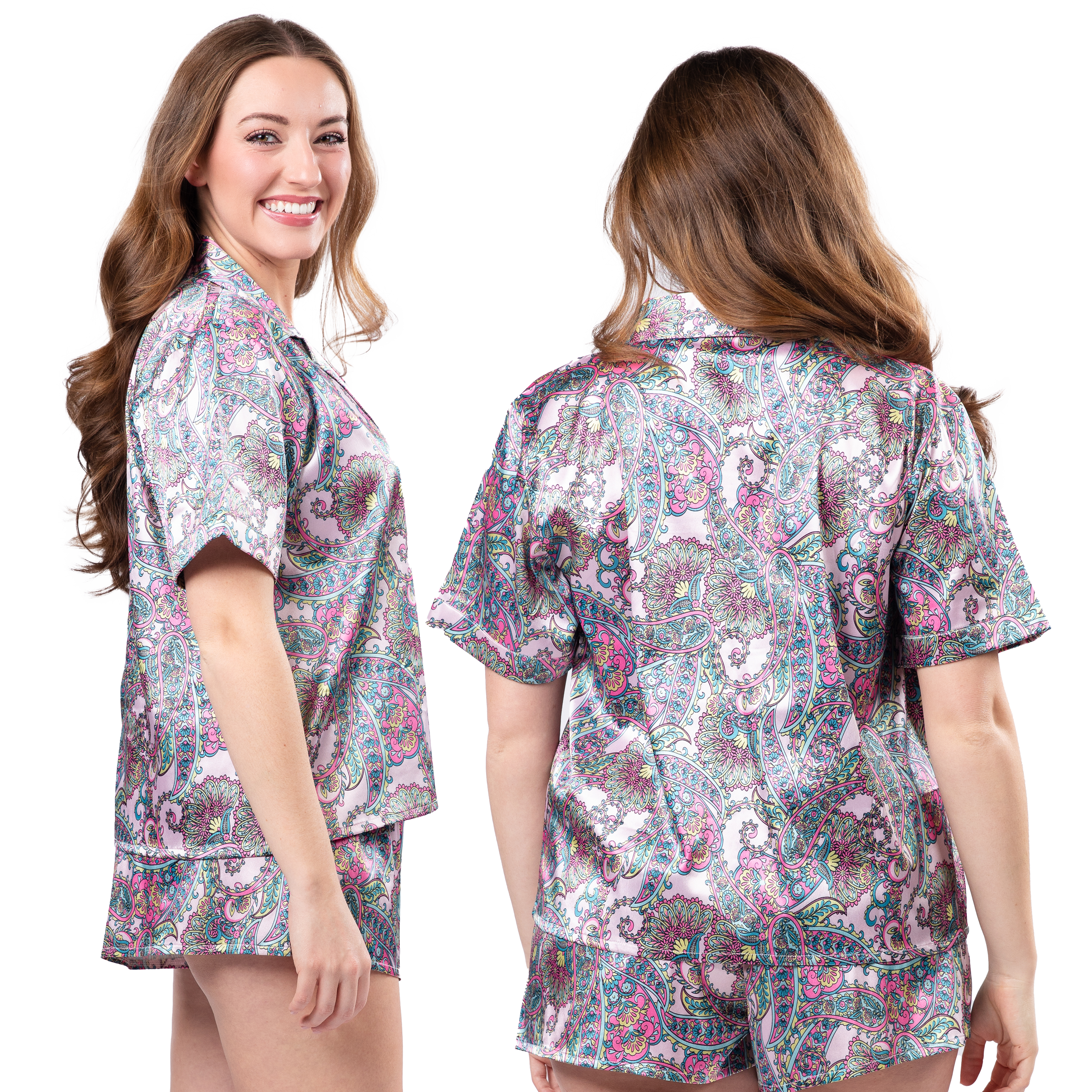 Paisley Satin Pajama Short Set