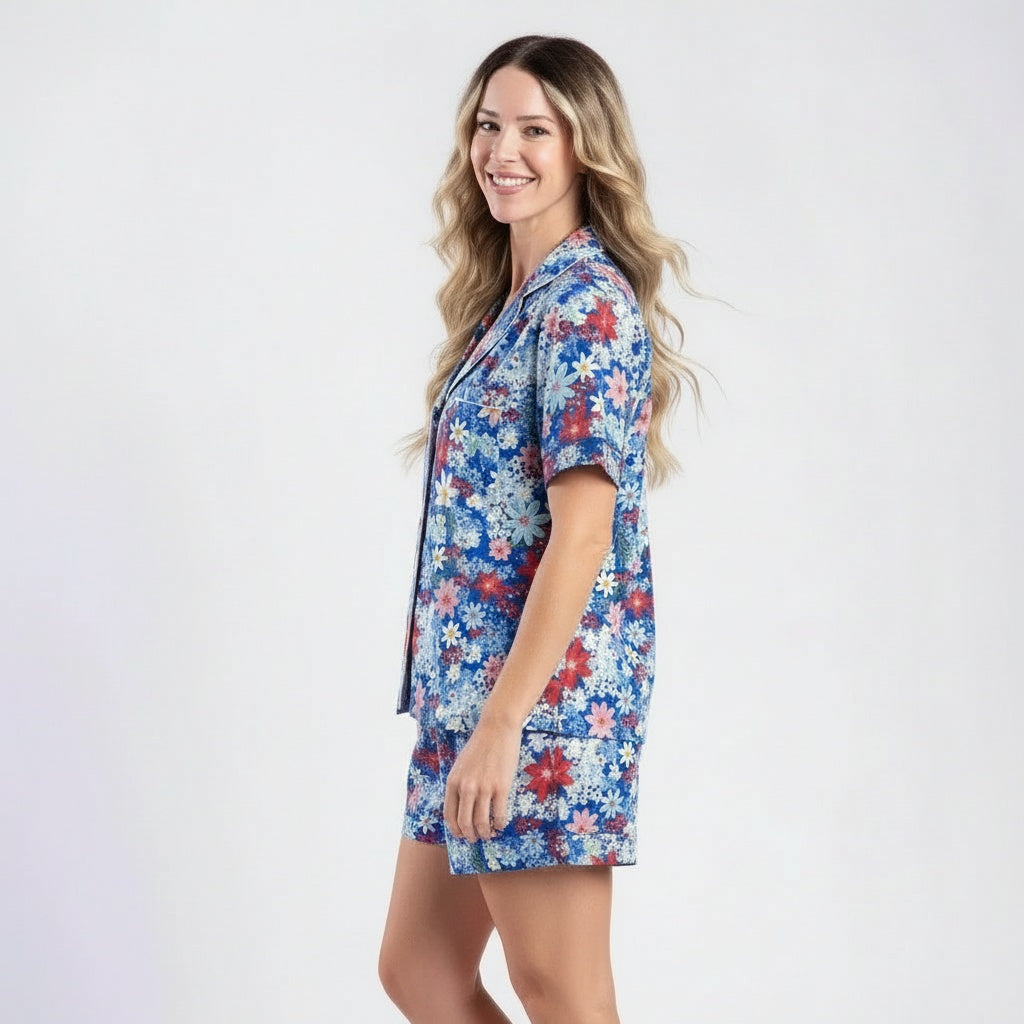 All-American Daisy Satin Pajama Short Set