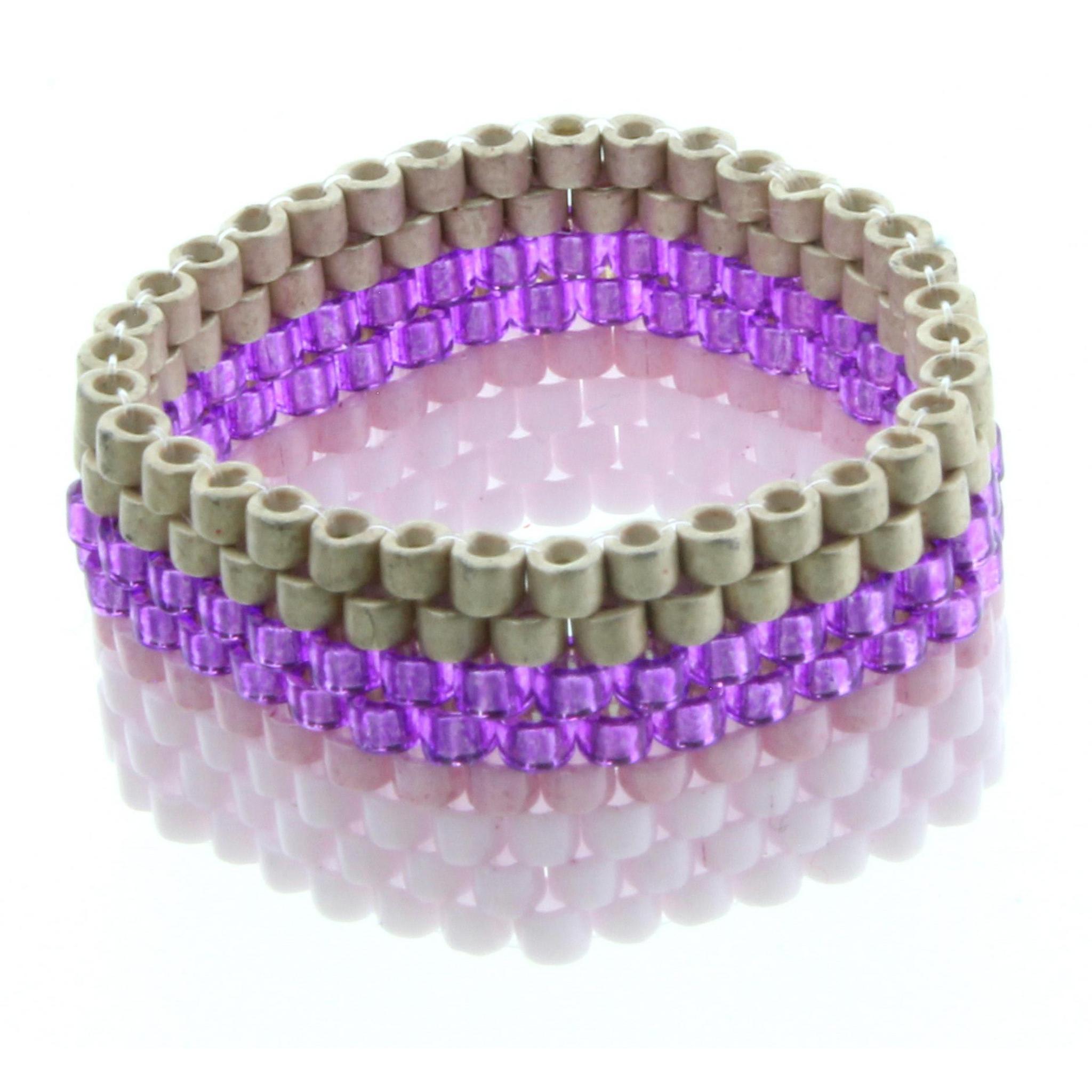 Lavender, Gold, and Metallic Purple Seed Bead Ring