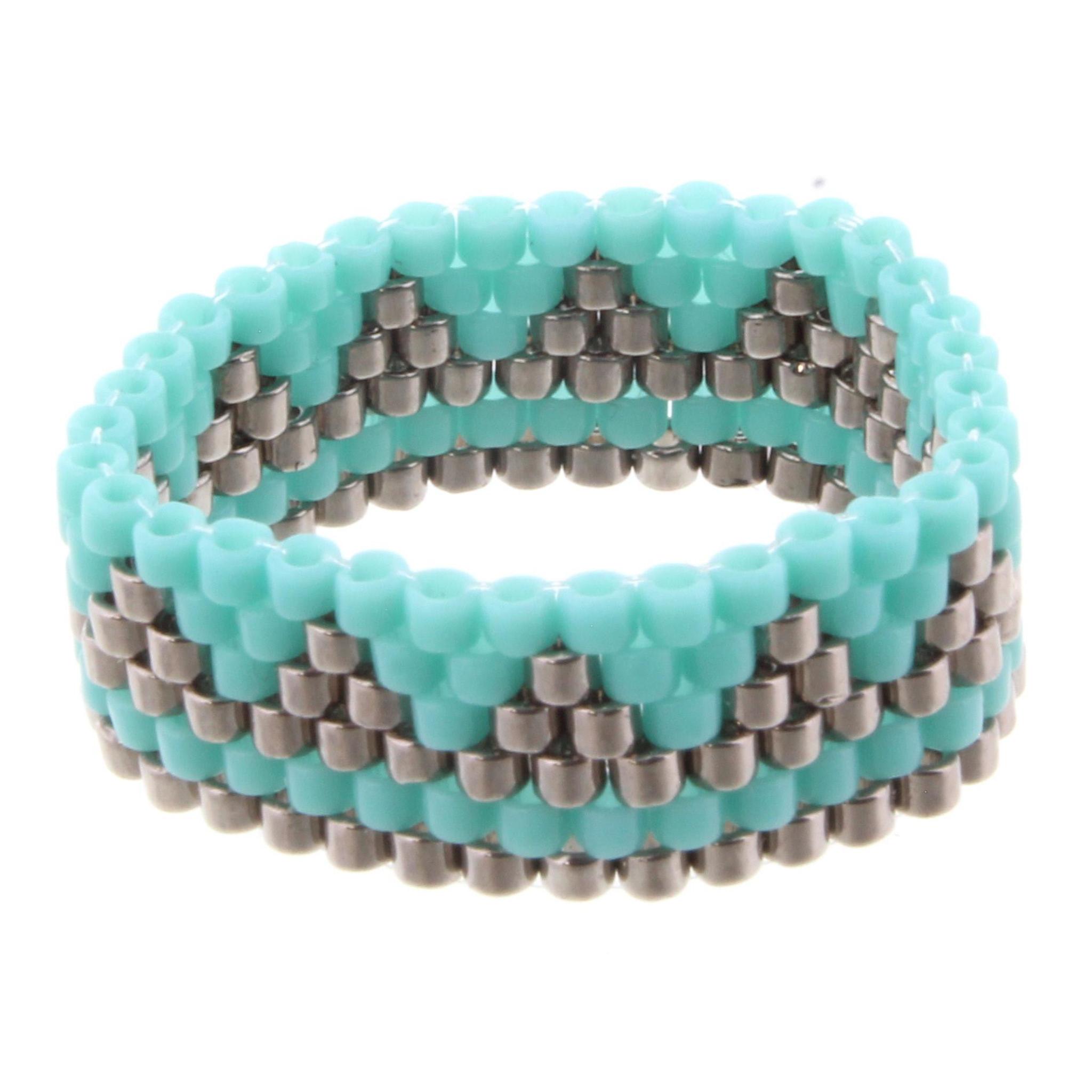 Turquoise Seed Bead Ring with Gun Metal Triangle