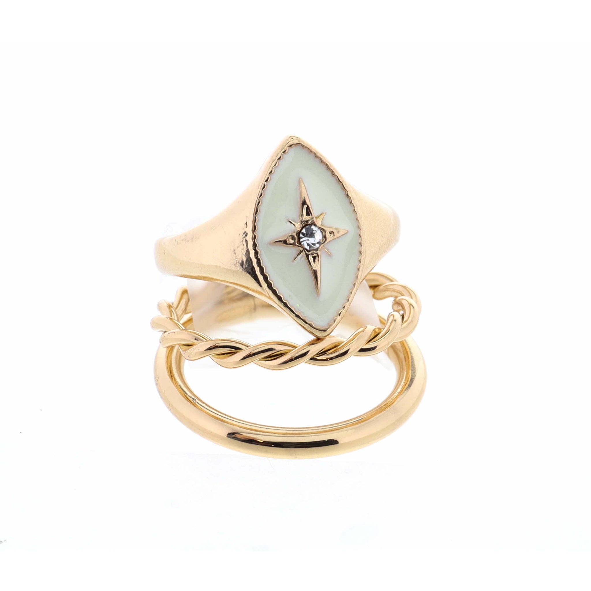 Stack of 2, Starburst on Ivory Marquise & Two Layer Gold Ring
