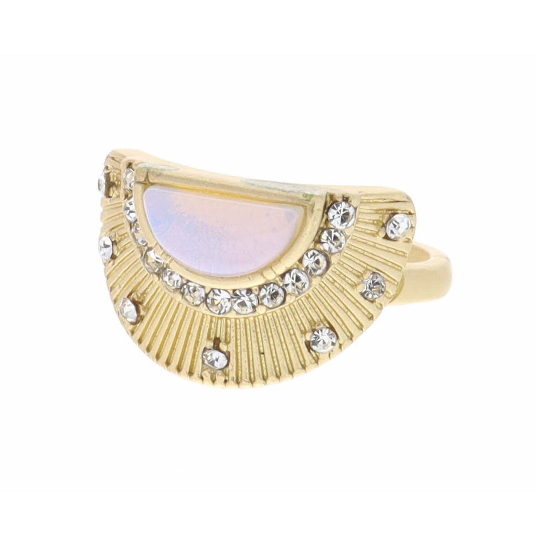 Arch with Half Circle Opalite and Mini Clear Crystal Inlay Ring