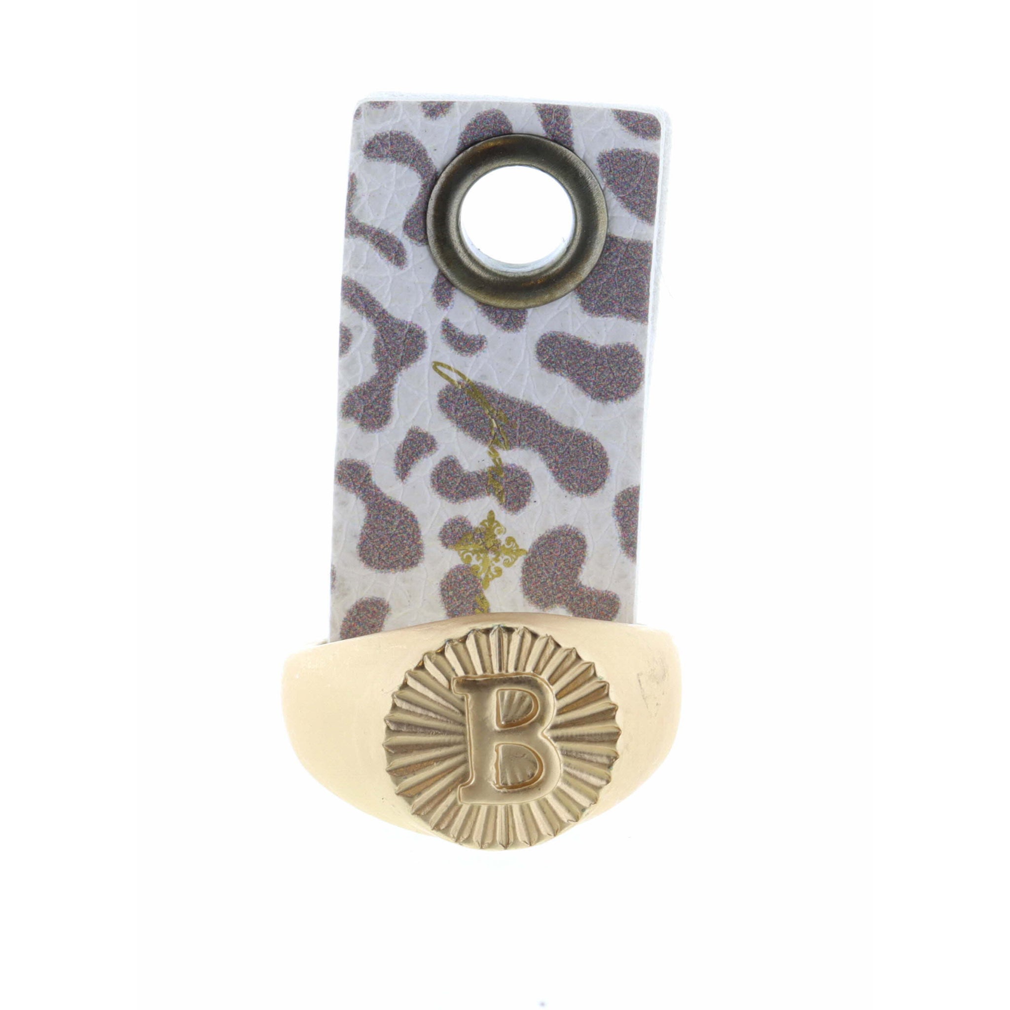 Gold Textured Circle Signet with Initial "B" Ring