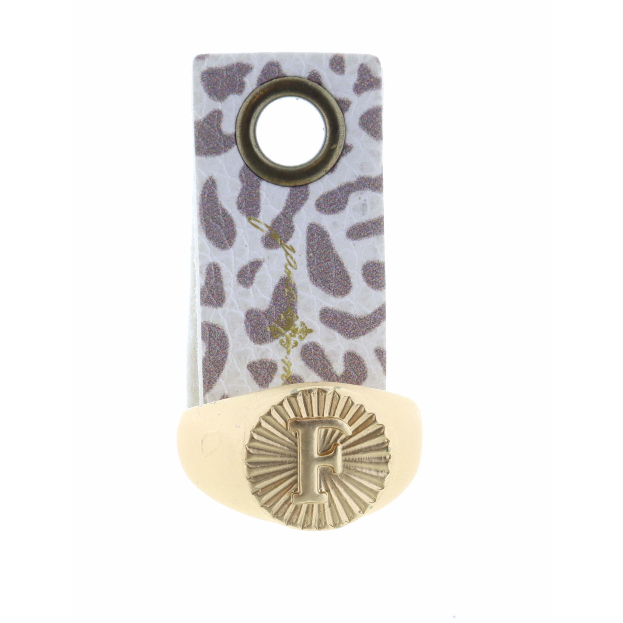 Gold Textured Circle Signet with Initial "F" Ring