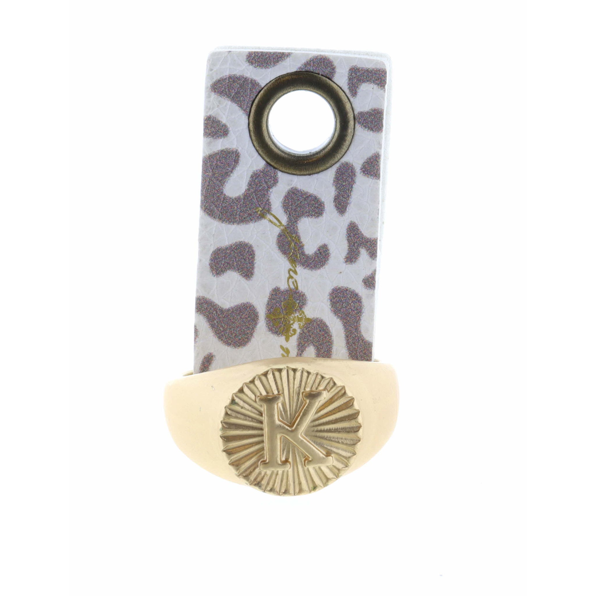 Gold Textured Circle Signet with Initial "K" Ring