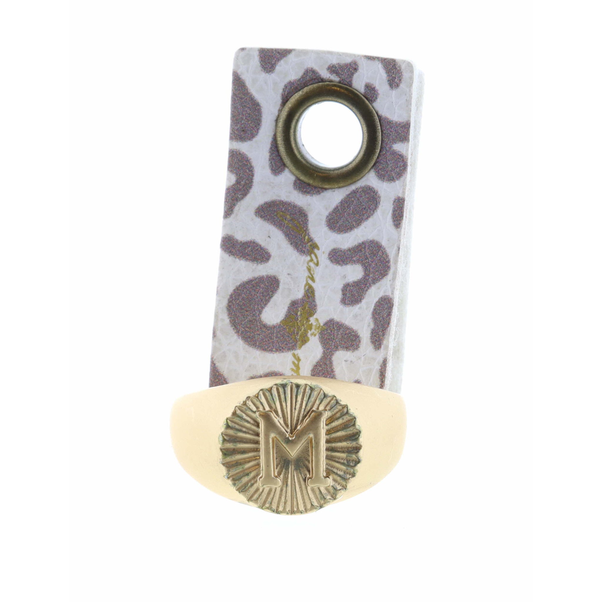 Gold Textured Circle Signet with Initial "M" Ring