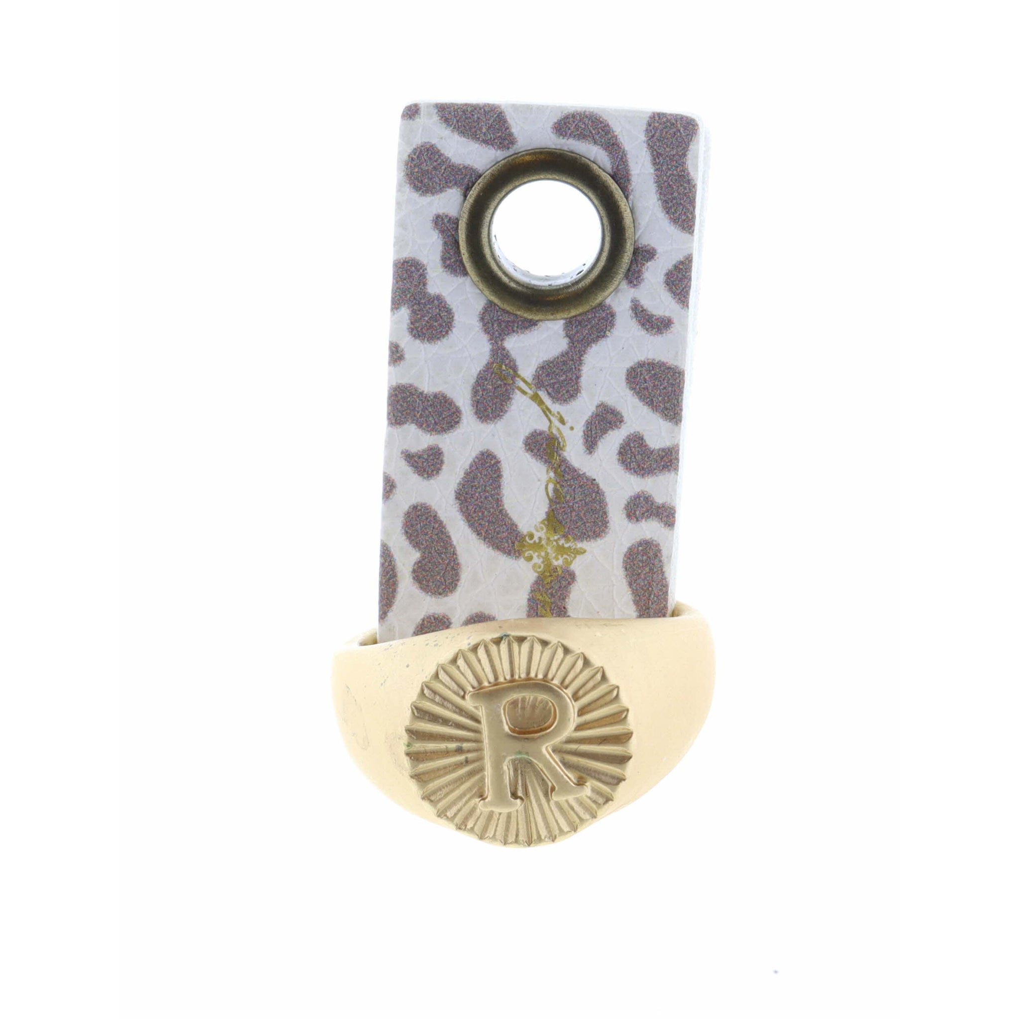 Gold Textured Circle Signet with Initial "R" Ring