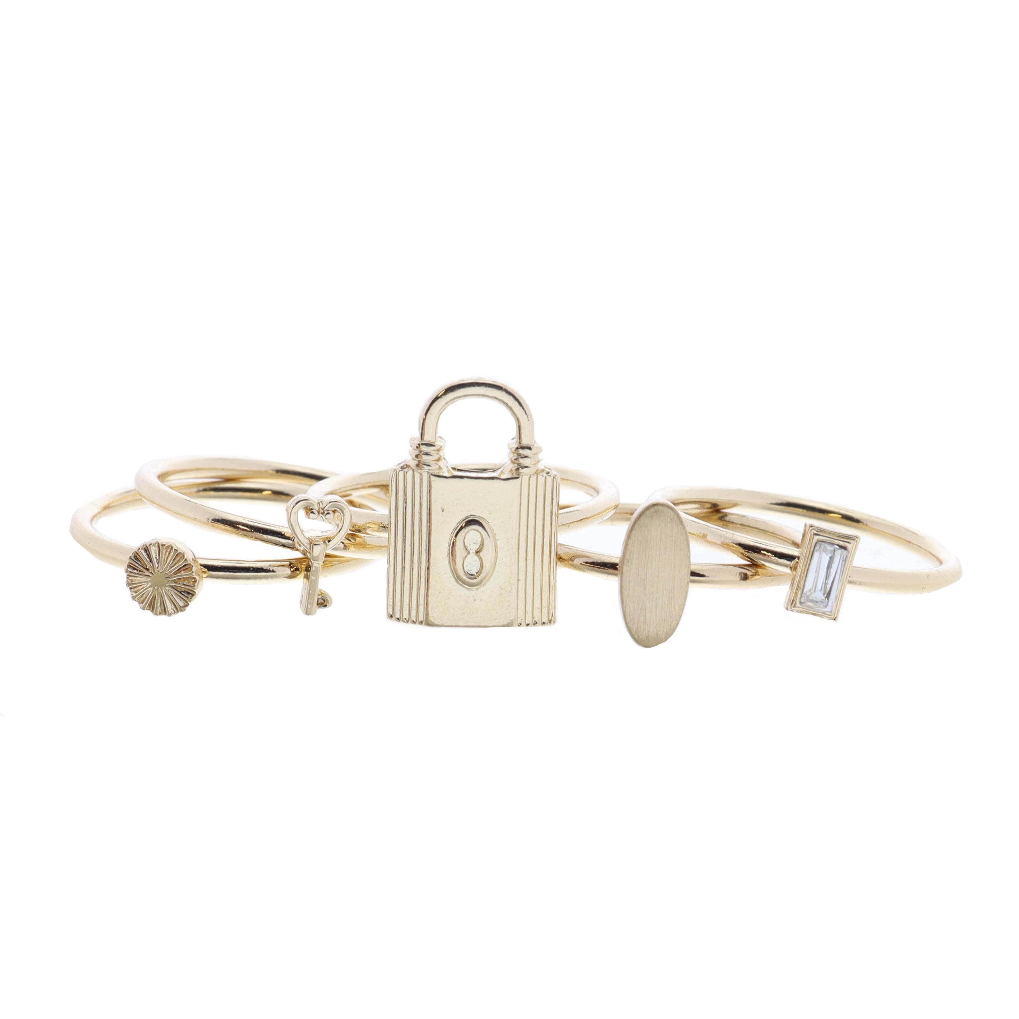 Set of 5, Decorative Padlock and Coordinating Gold Rings