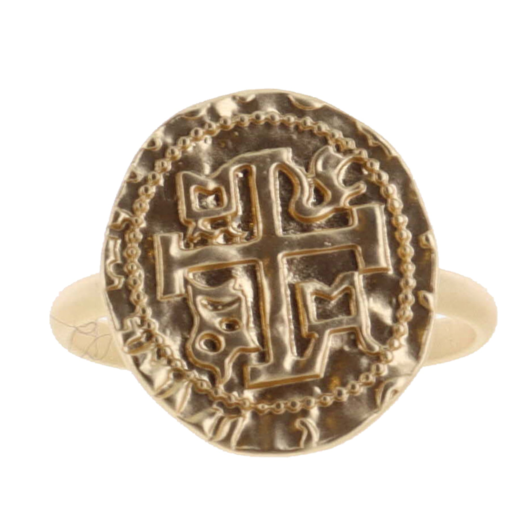 Gold Square Cross Coin Ring