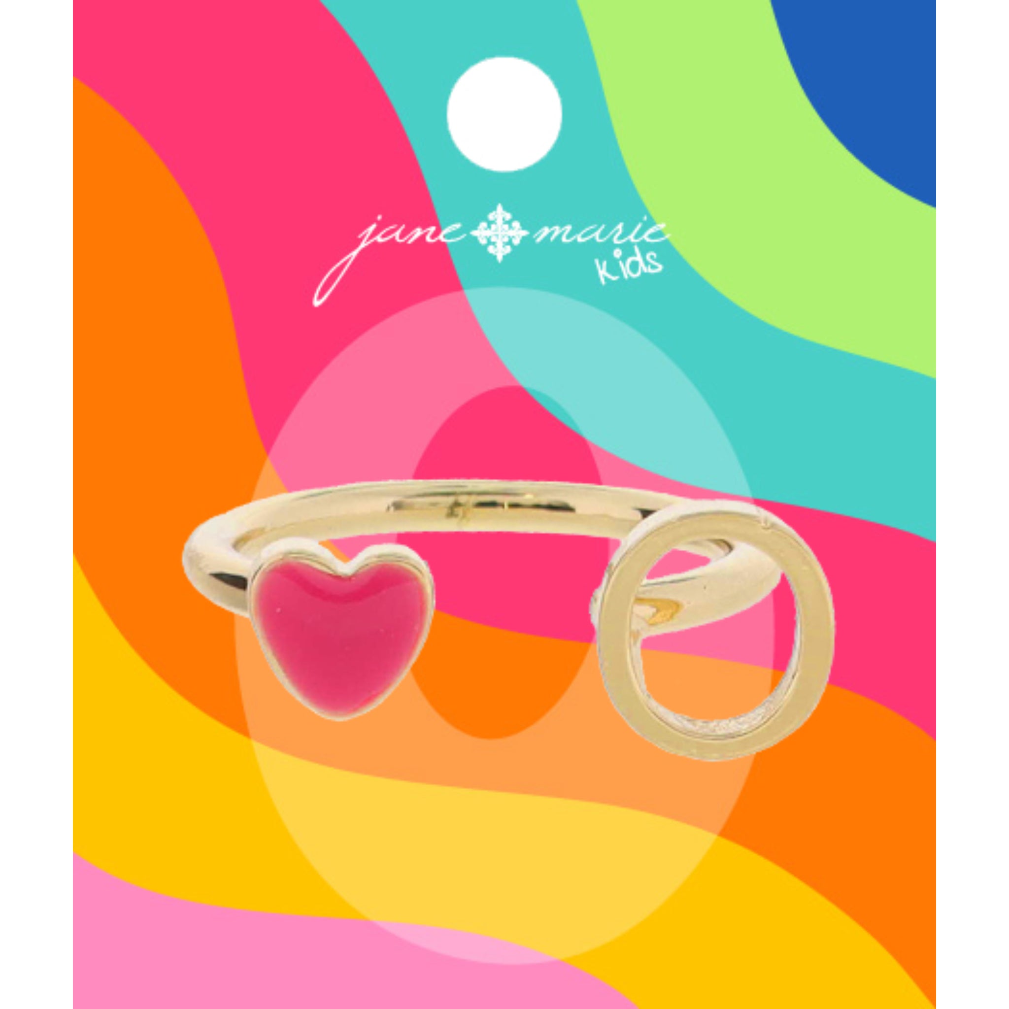 Kids Open Band with Pink Enamel Heart and Gold "O" Initial Ring, .25", .35" Icons