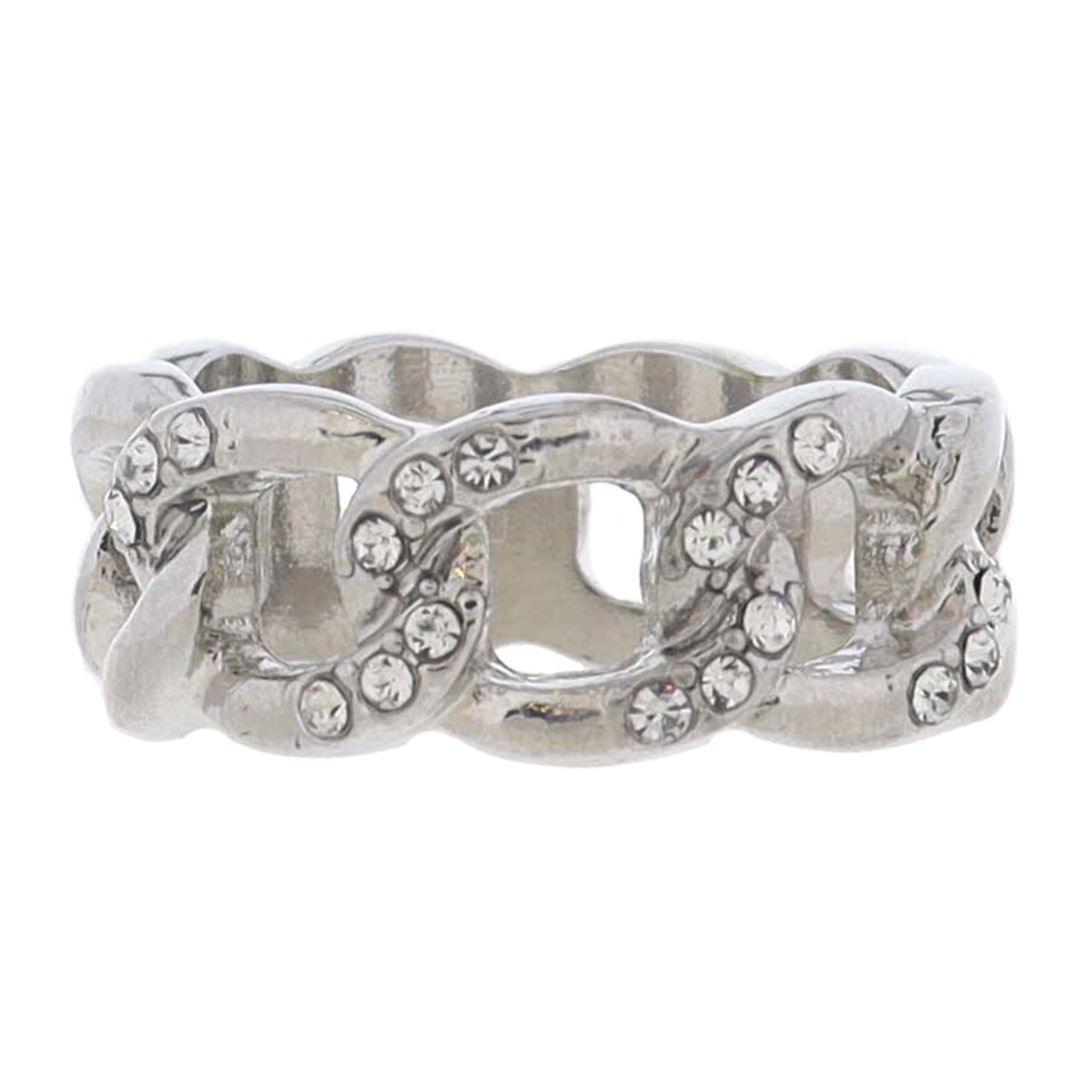 Silver Chain Band with Crystal Accents Ring