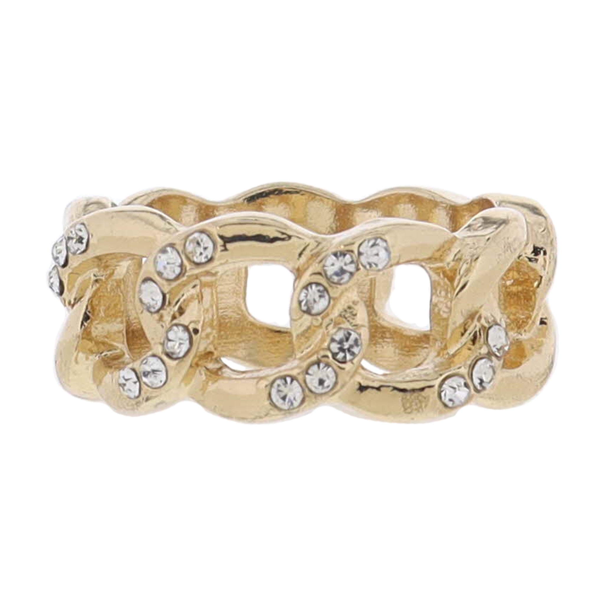 Gold Chain Band with Crystal Accents Ring