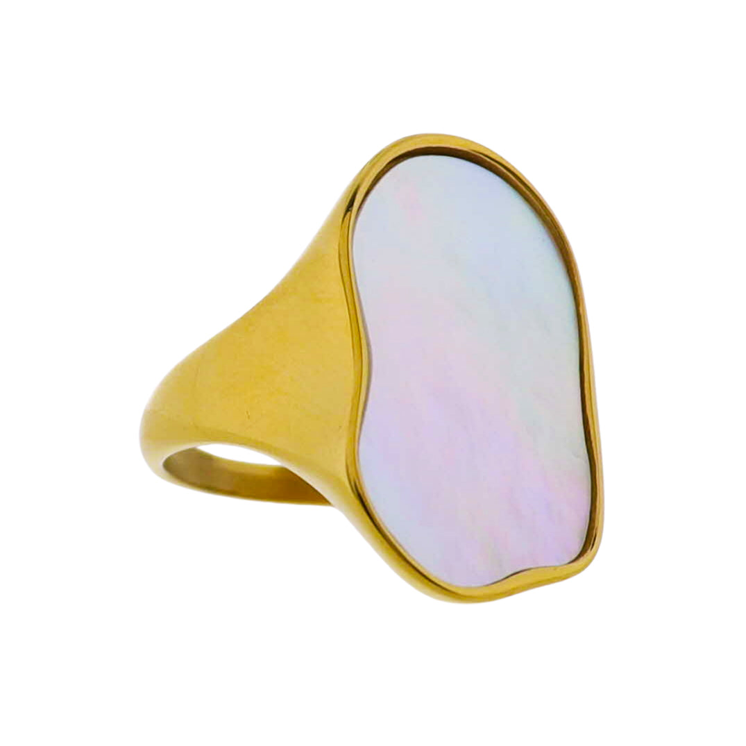 18k Gold Plated Ring with White Wavy Pearl