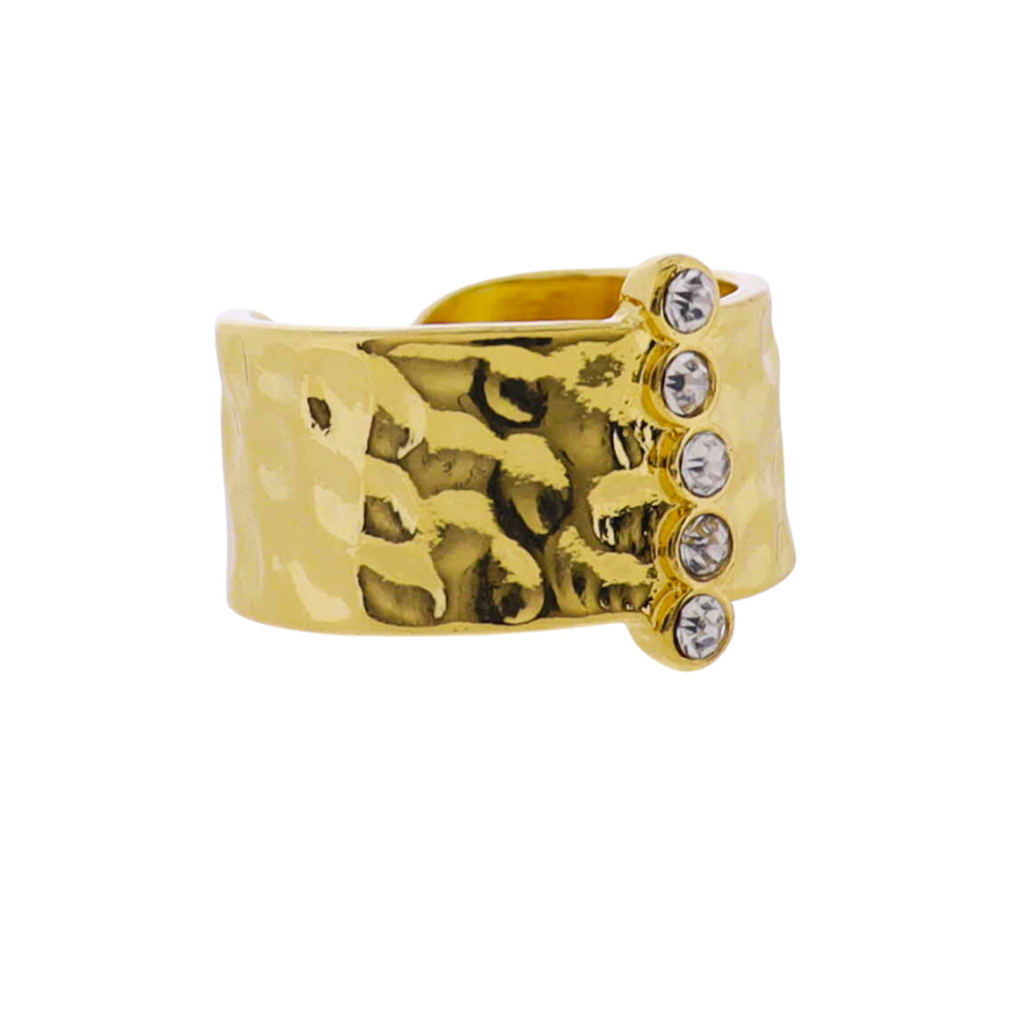 18k Gold Plated Hammered Ring with Clear Crystal Line