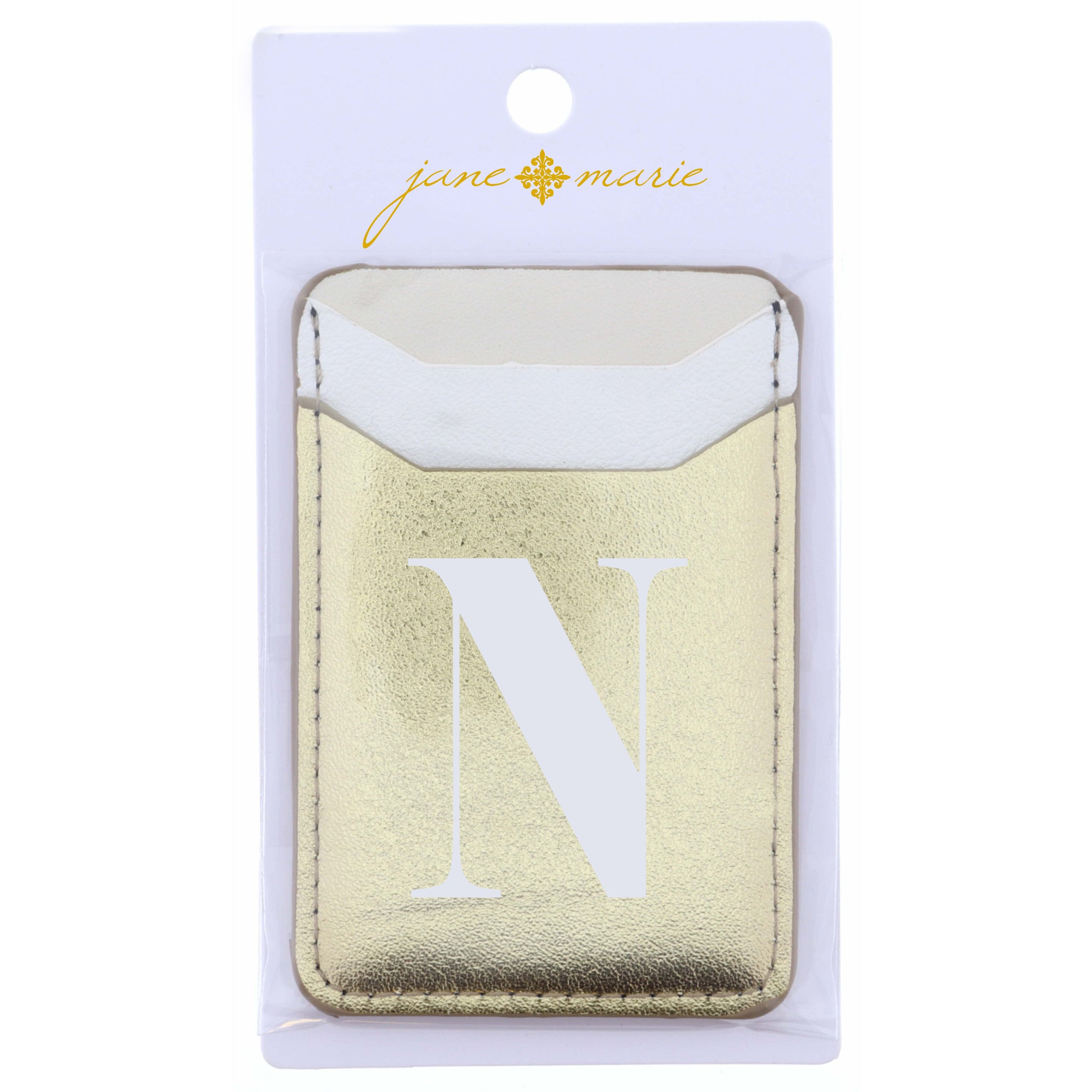 Cream, White, and Gold with Initial N Phone Wallet