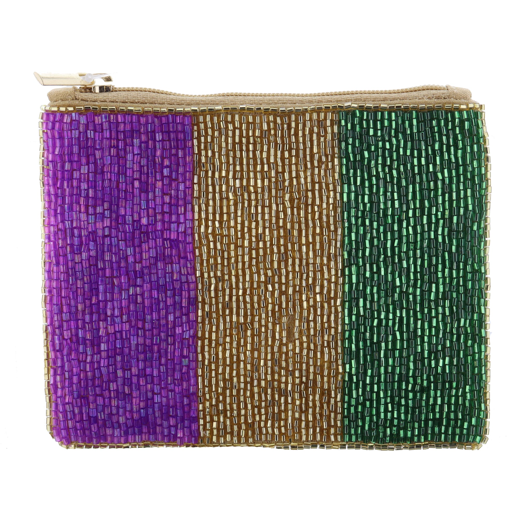 Purple, Gold, Green Beaded Colorblock Coin Purse