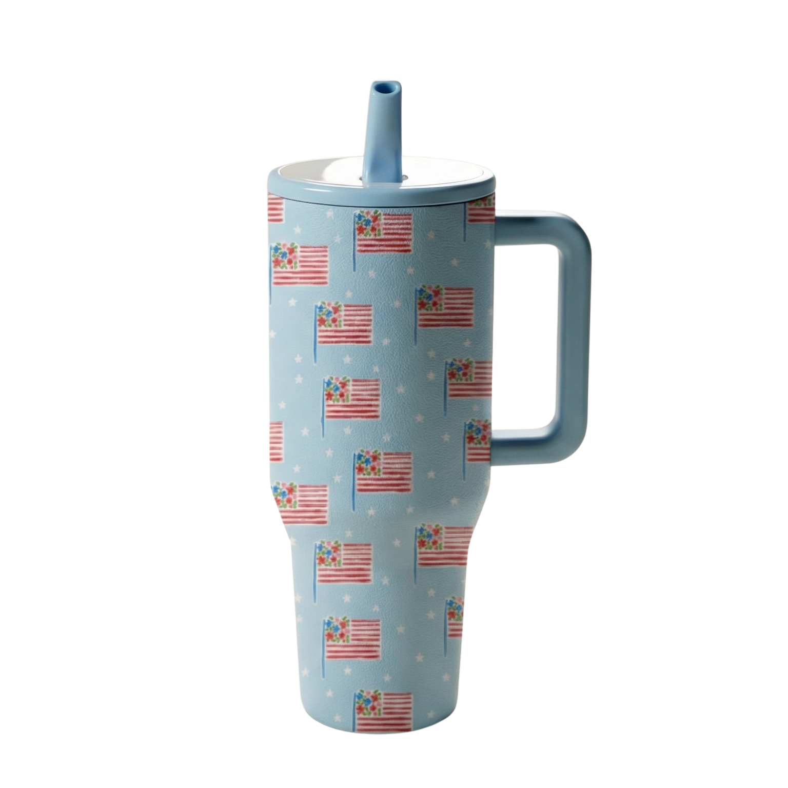 American Bloom 30 oz. Tumbler | Red, White & Blue Stainless Steel with Flip Straw & Handle