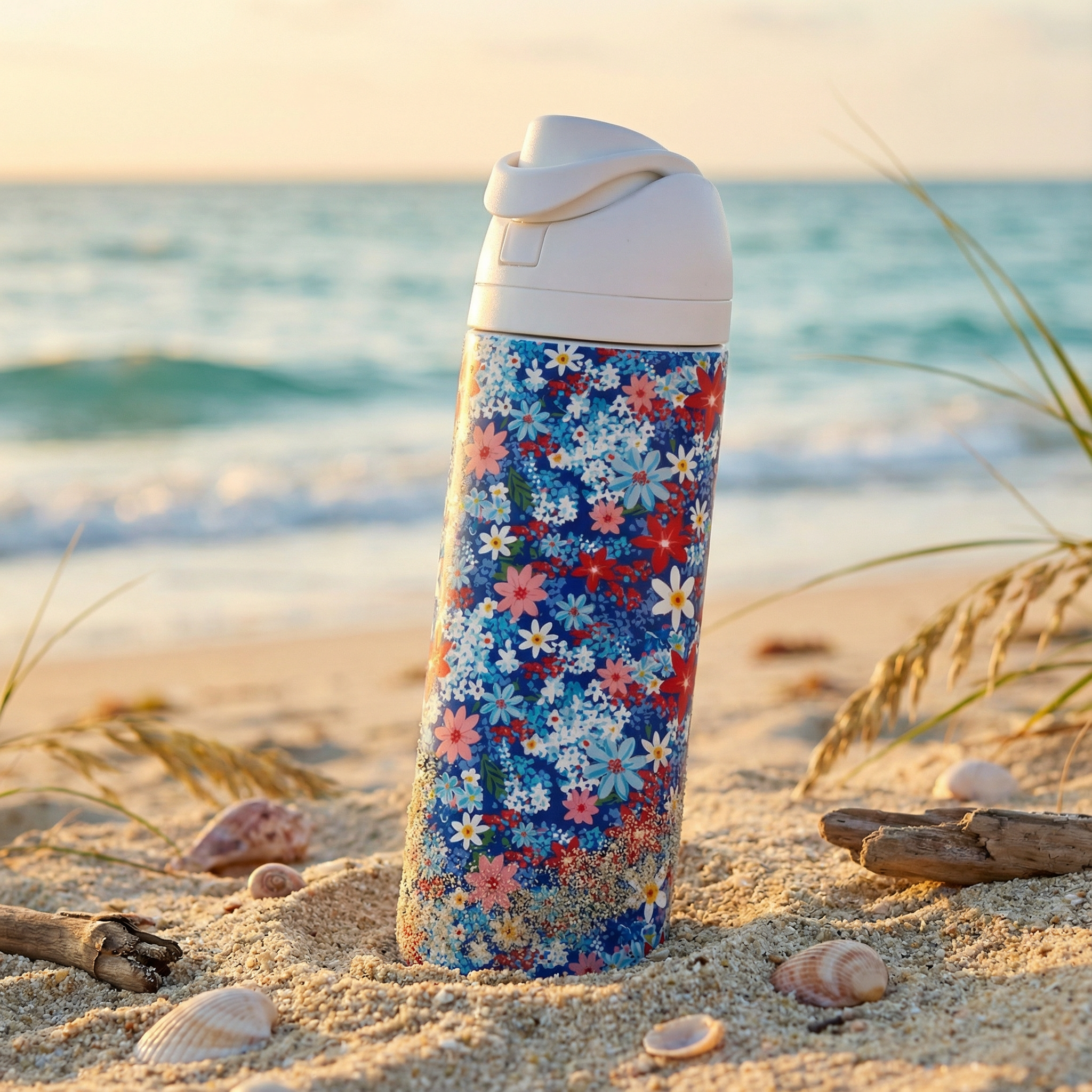 Americana Daisy 24 oz. Water Bottle | Red, White & Blue Stainless Steel with Straw Cap