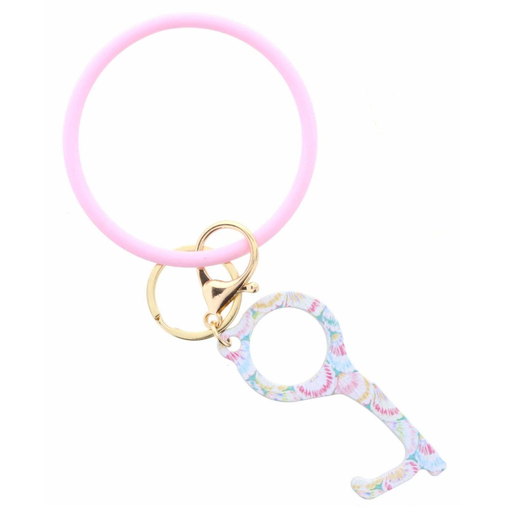 Soft Pink with Seashell Print Touchless Key Keychain