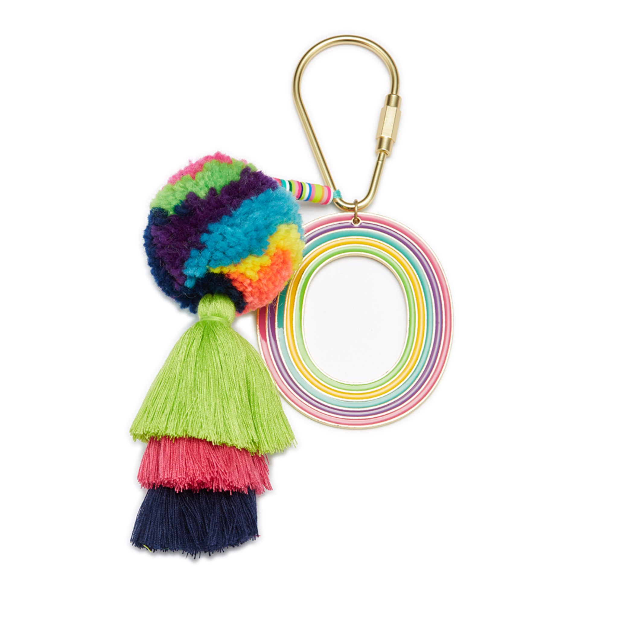 Enamel "O" with Multi Rubber Disk with Multi Large Pom & Stacked Tassel Keychain