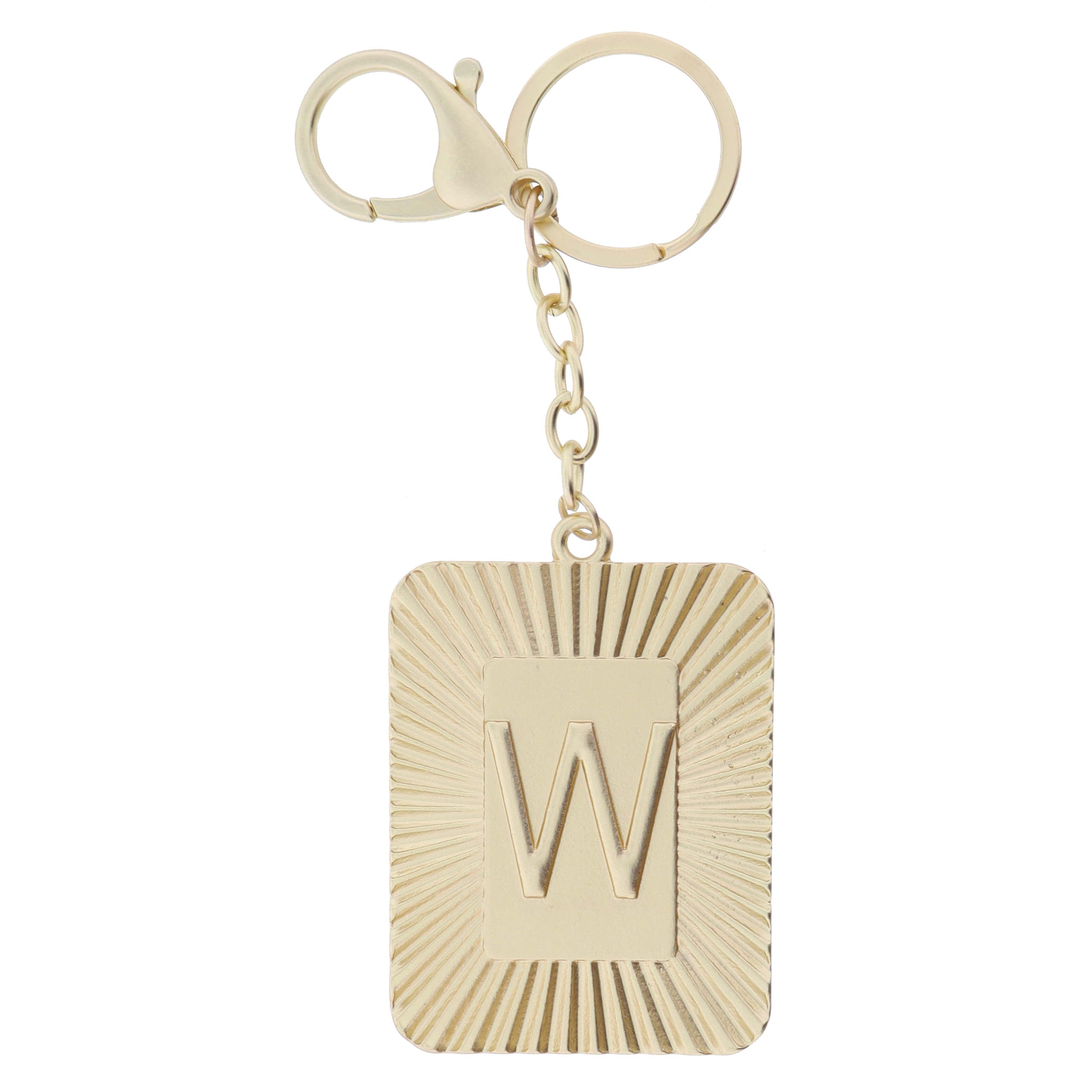 Gold Sunburst Textured Rectangle with "W" Initial Center Plate Keychain