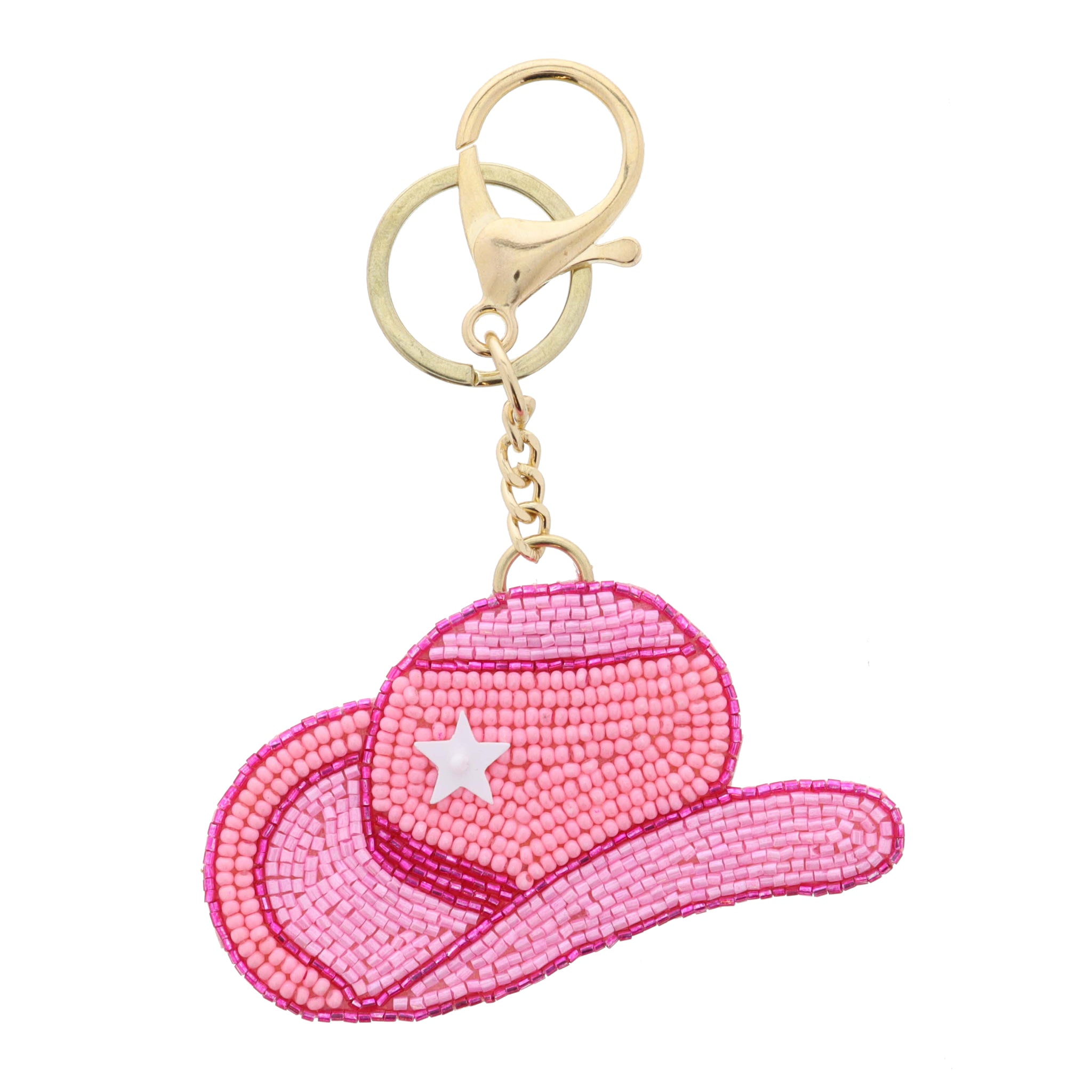 Multi Pink Beaded Cowgirl Hat with White Sequin Star Accent Keychain