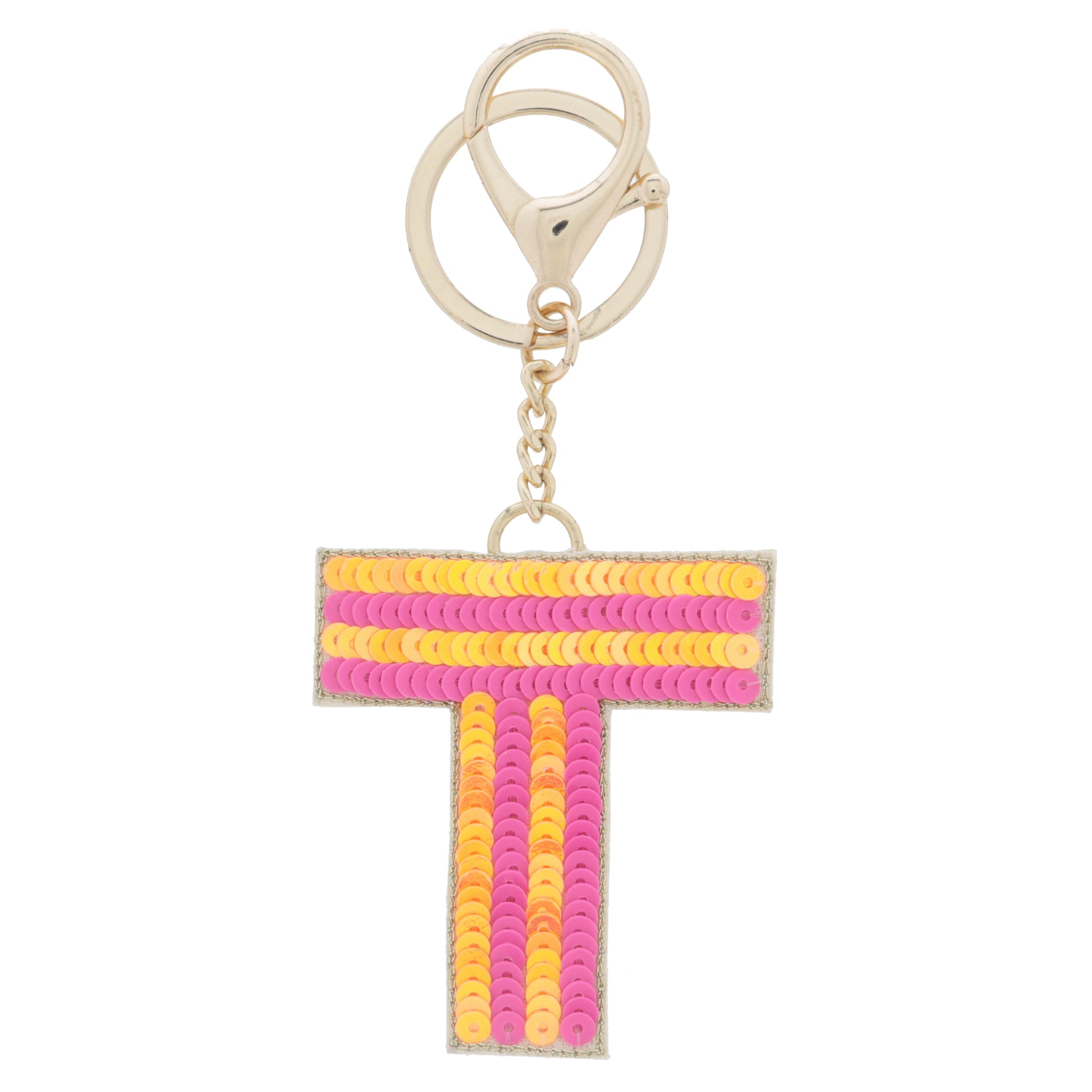 Multi Orange and Hot Pink Sequin "T" Keychain