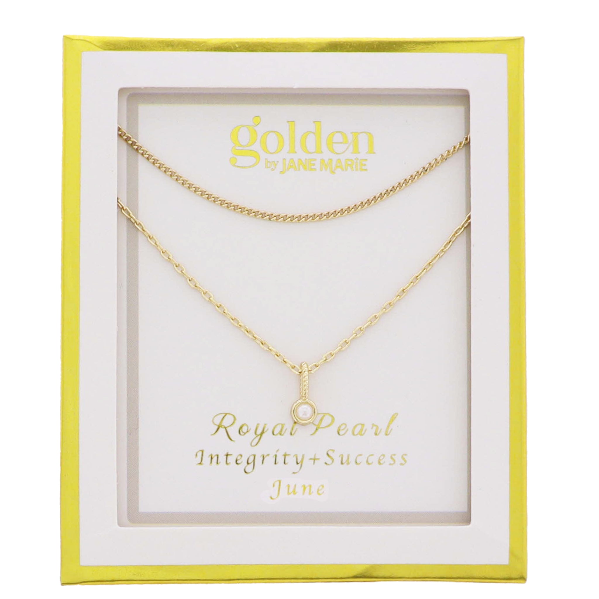 18k Gold Plated Satellite, Cable Chains Necklace with June Royal Pearl Pendant