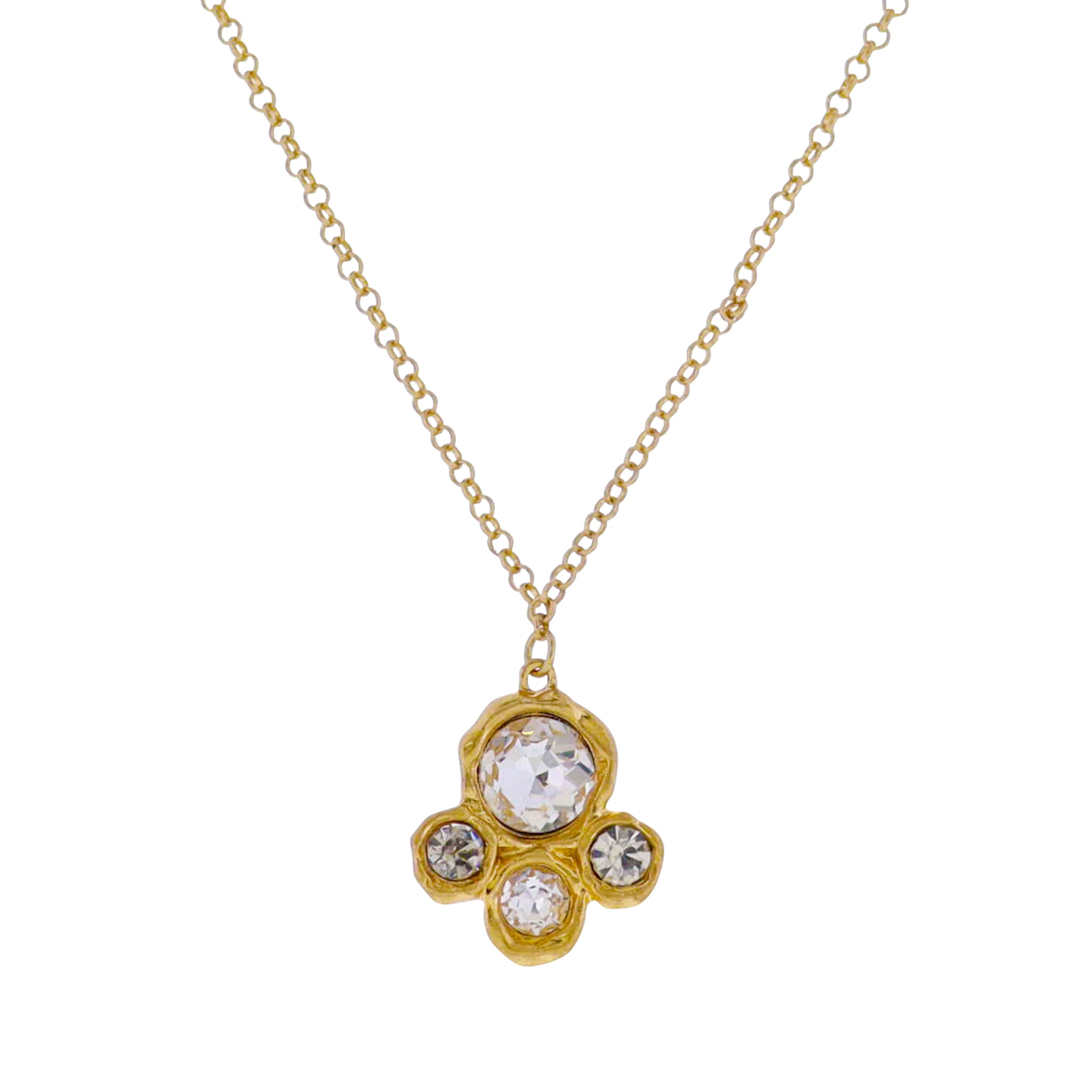 Gold Belcher Chain Necklace with Artisan Crystal Cluster