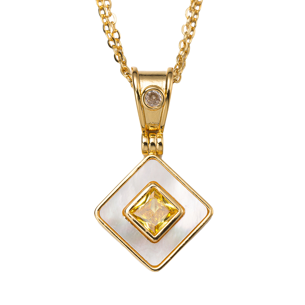18k Gold Plated Double Chain Necklace with "November" Citrine Pendant