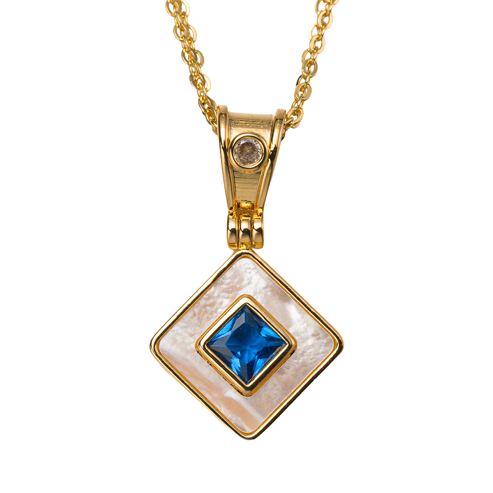 18k Gold Plated Double Chain Necklace with "December" Blue Topaz Pendant