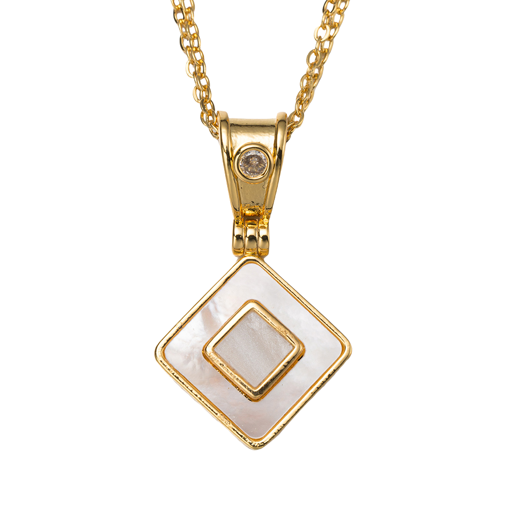 18k Gold Plated Double Chain Necklace with "June" Pearl Pendant