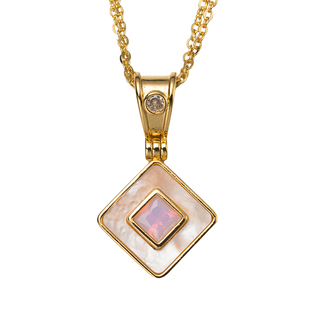 18k Gold Plated Double Chain Necklace with "October" Opal Pendant