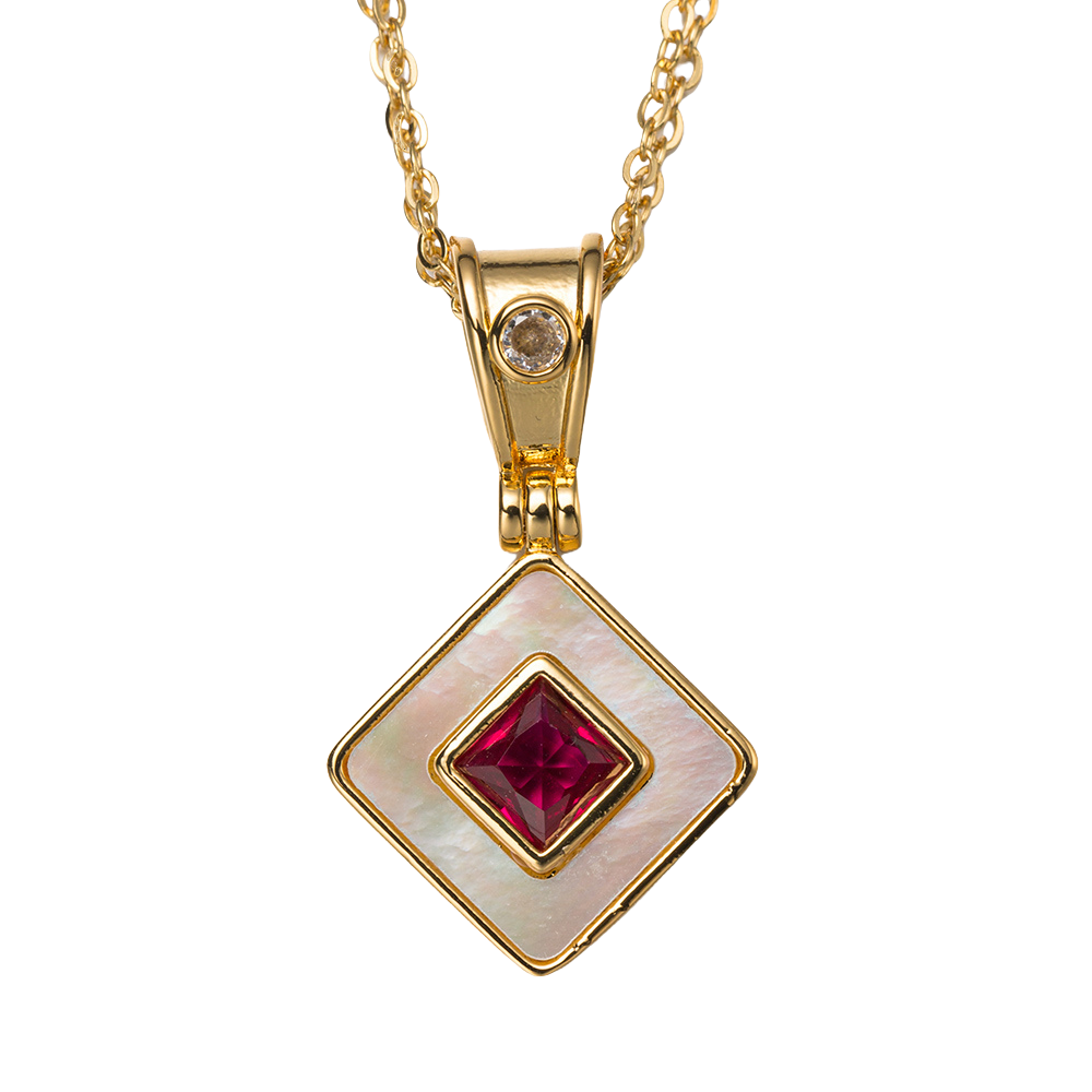 18k Gold Plated Double Chain Necklace with "January" Garnet Pendant