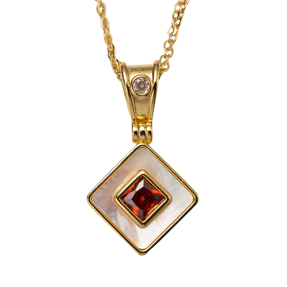 18k Gold Plated Double Chain Necklace with "July" Ruby Pendant