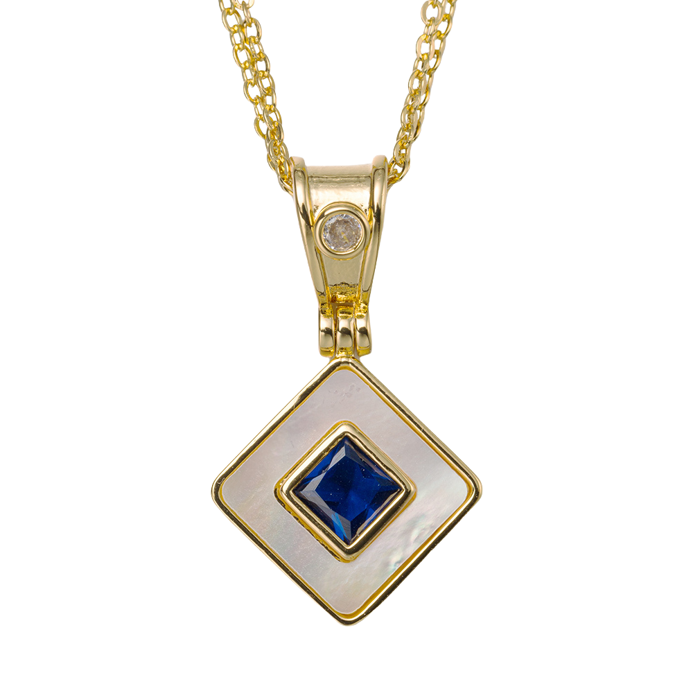 18k Gold Plated Double Chain Necklace with "September" Sapphire Pendant